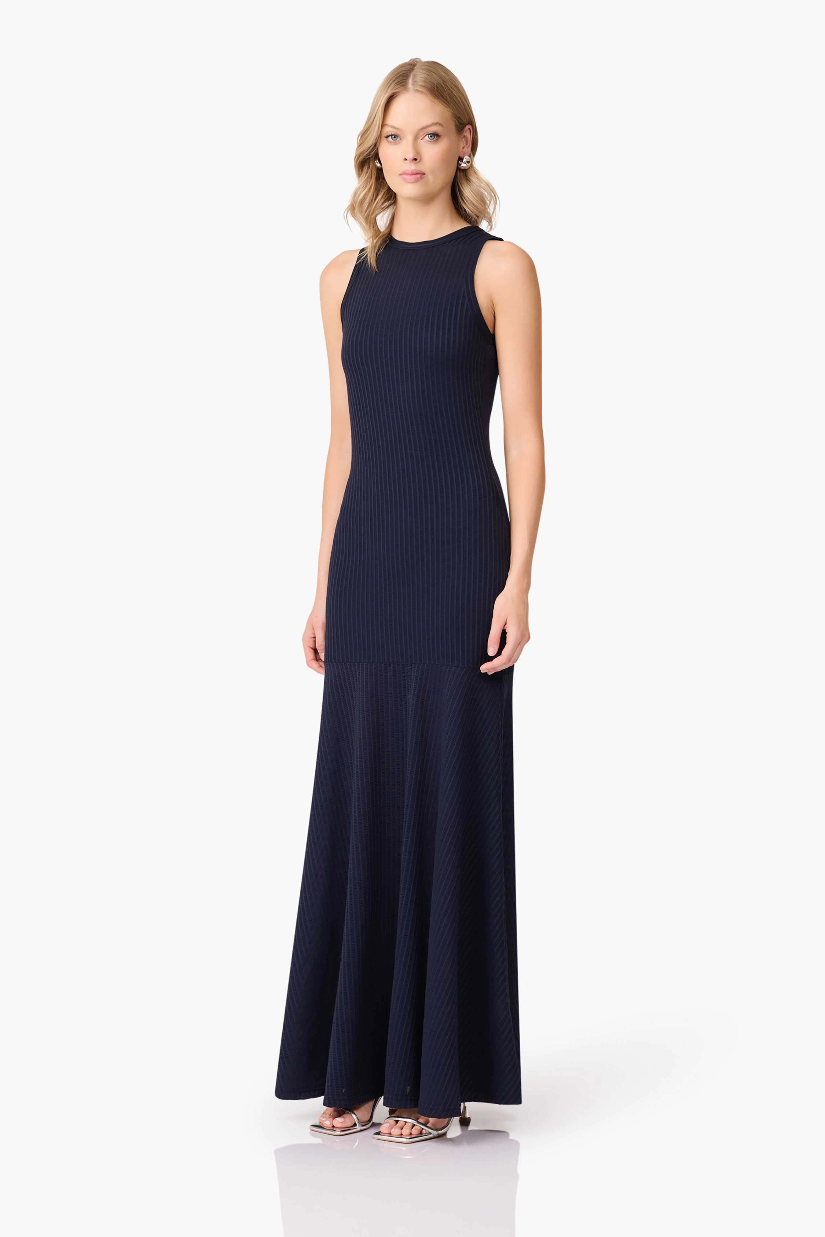 Pleated-Skirt Urban Light CURAAE Melody Maxi Dress in Navy