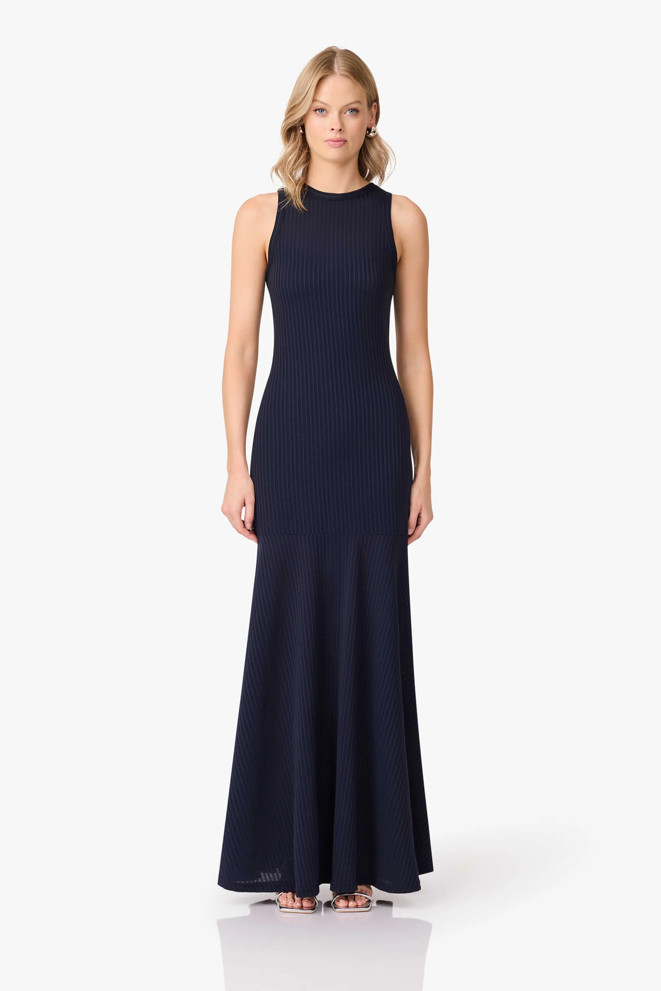 Bold Fashion Silky Silhouette CURAAE Melody Maxi Dress in Navy