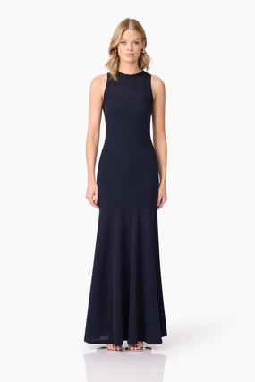 Bold Fashion Silky Silhouette CURAAE Melody Maxi Dress in Navy