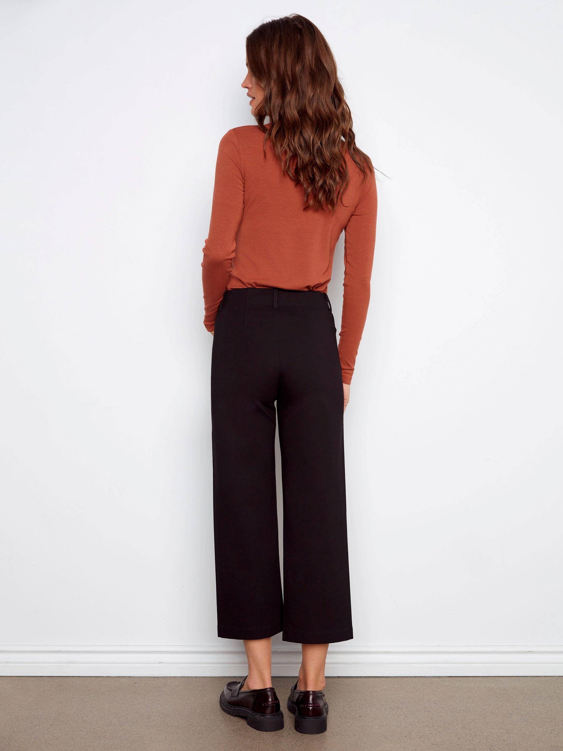 Patch Pocket Wide Leg Ponte Pants - Black Smart Design