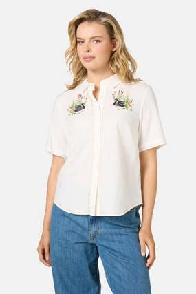 Swan Embroidered Shirt Weighted Hem