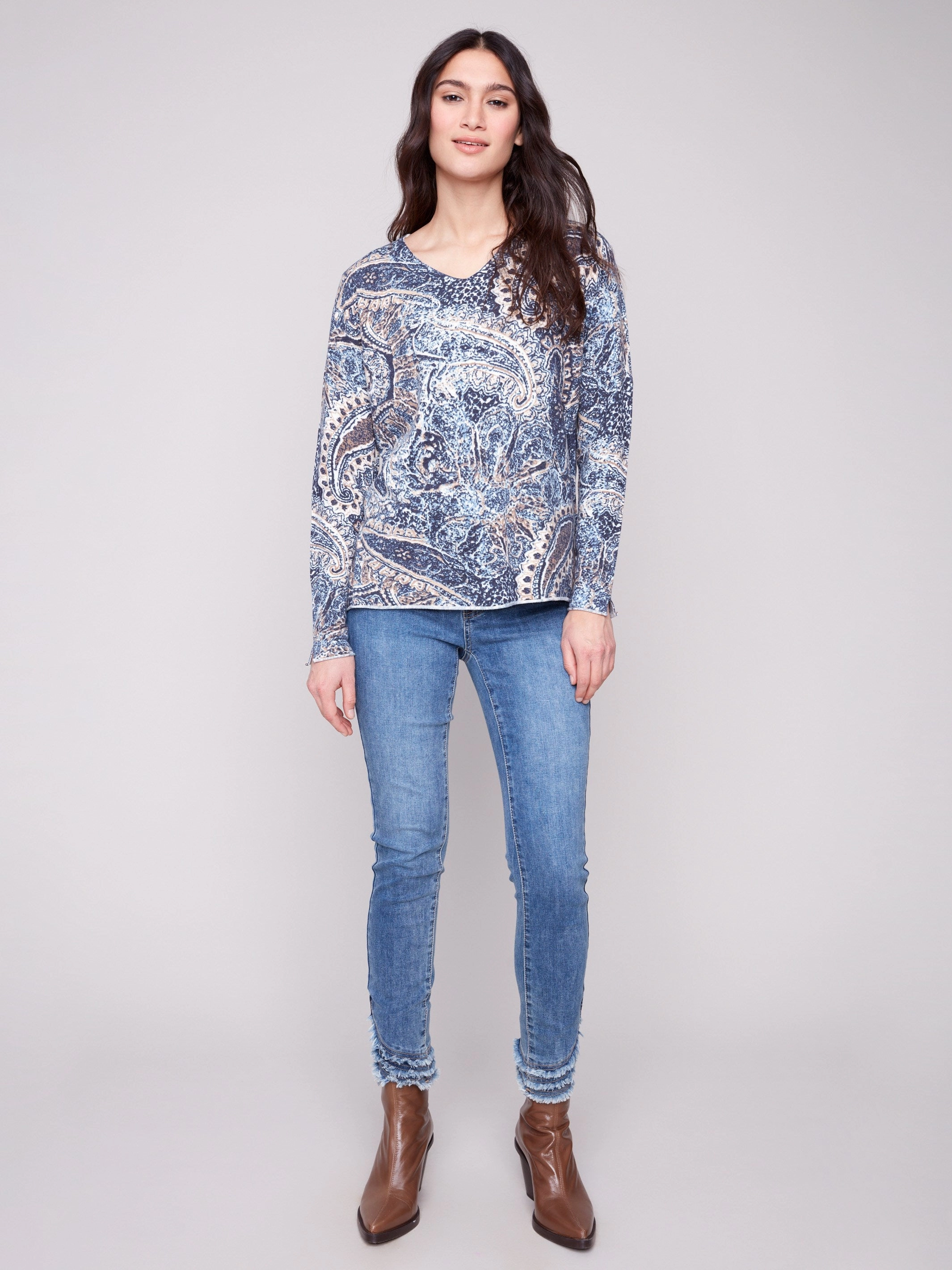 Curtain Athletic Printed V-Neck Sweater - Bohemian