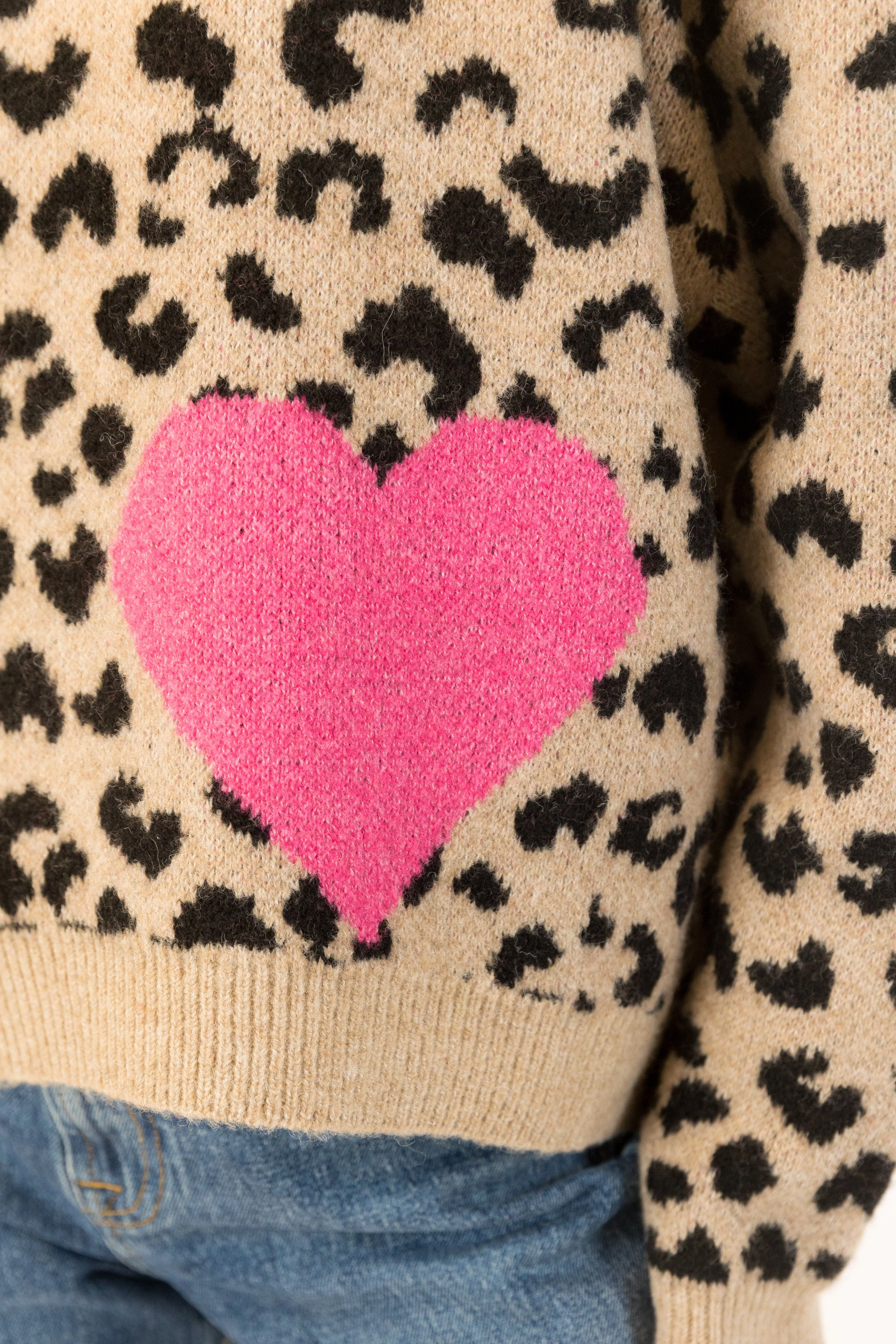 StainResistant Fabric JESSIE LEOPARD PRINT SWEATER WITH HEART