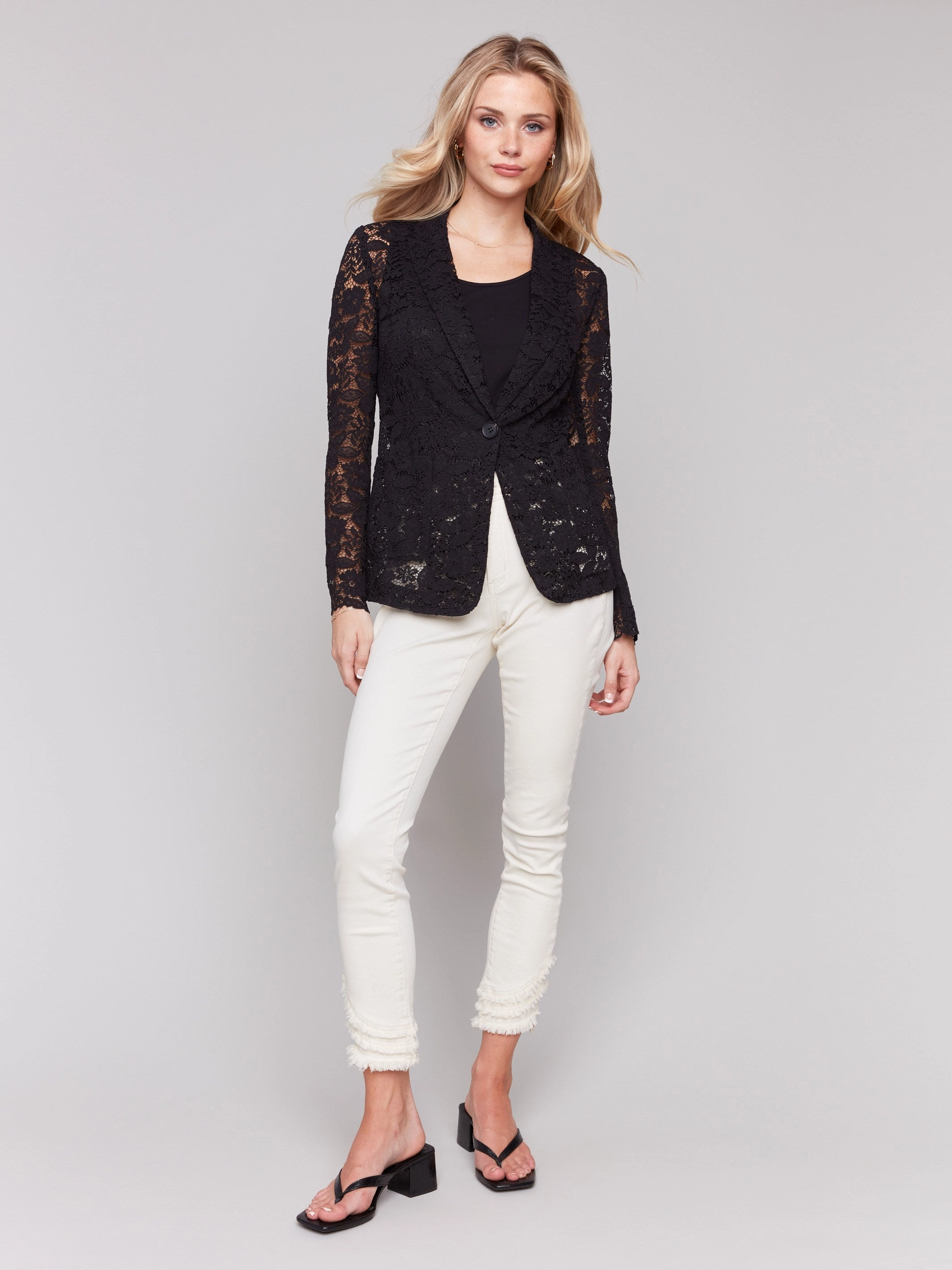 Stowable Hood Lace Blazer - Black