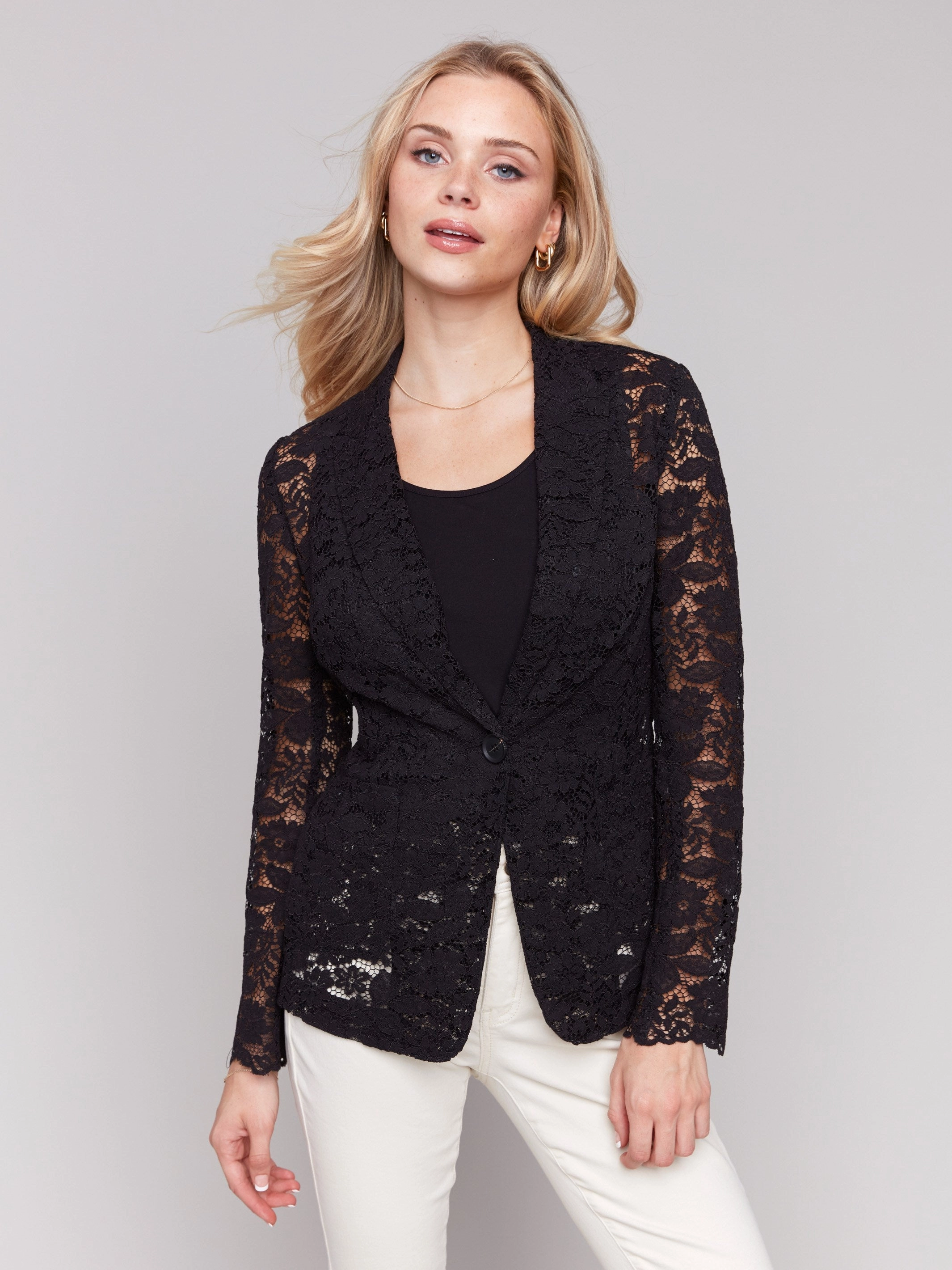 Lace Blazer - Black Hard Cover Bonded Fabric