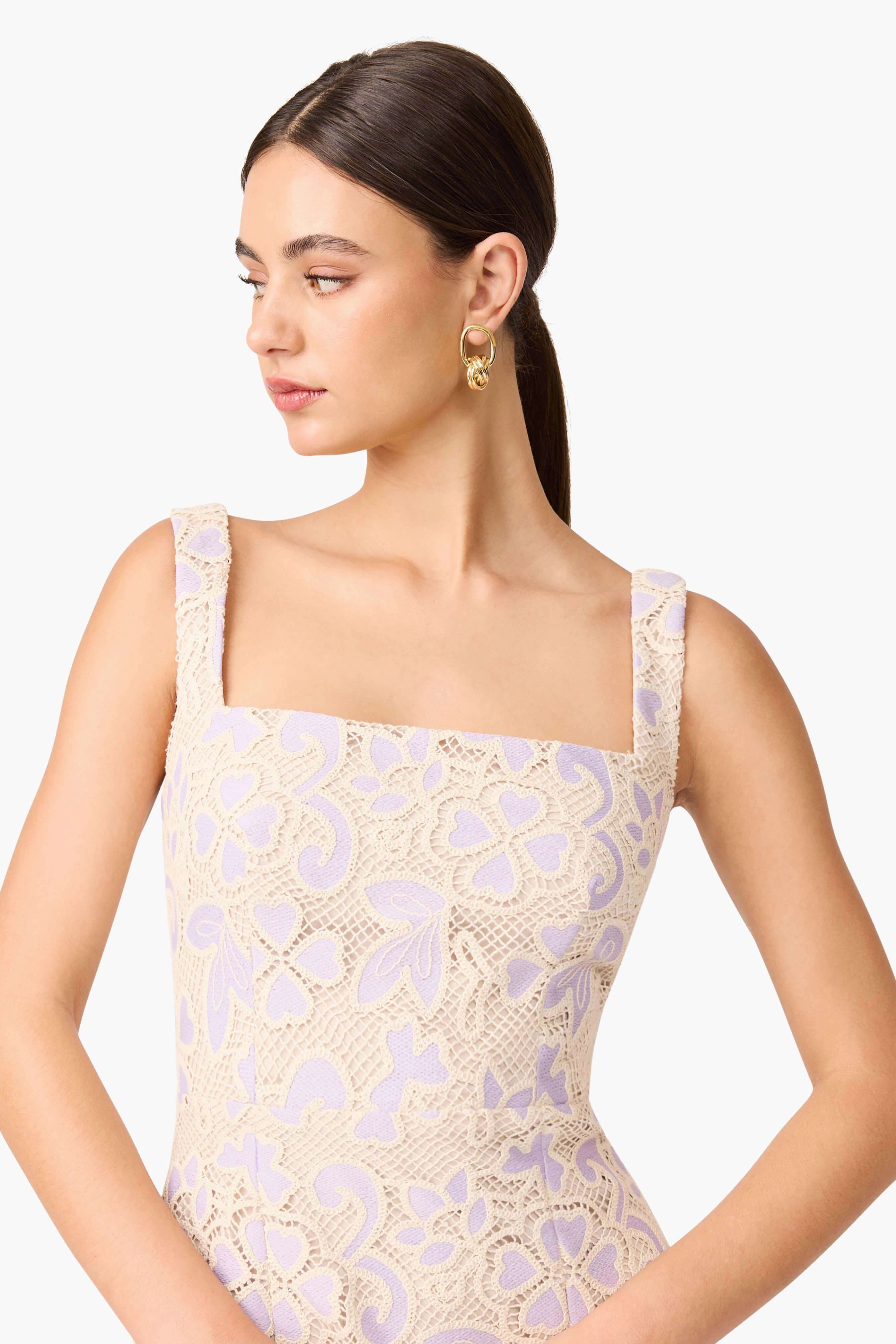 Cozy Base Jasmine A-Line Midi Dress in Purple & Beige