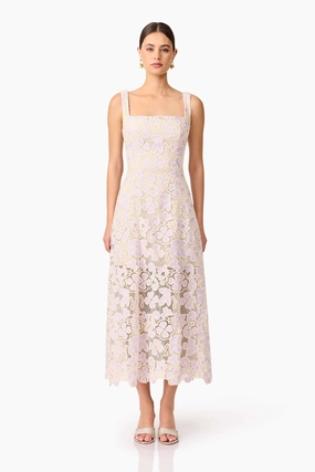 Soft Balance Jasmine A-Line Midi Dress in Purple & Beige