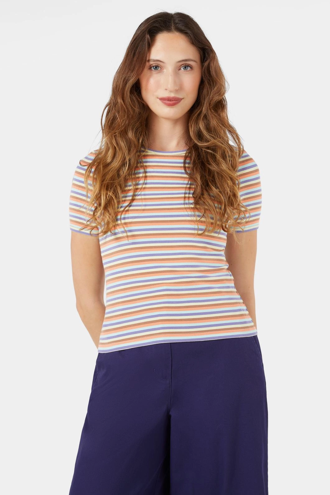 Layered Neckline Details Durable Binding Jennifer Stripe Tee