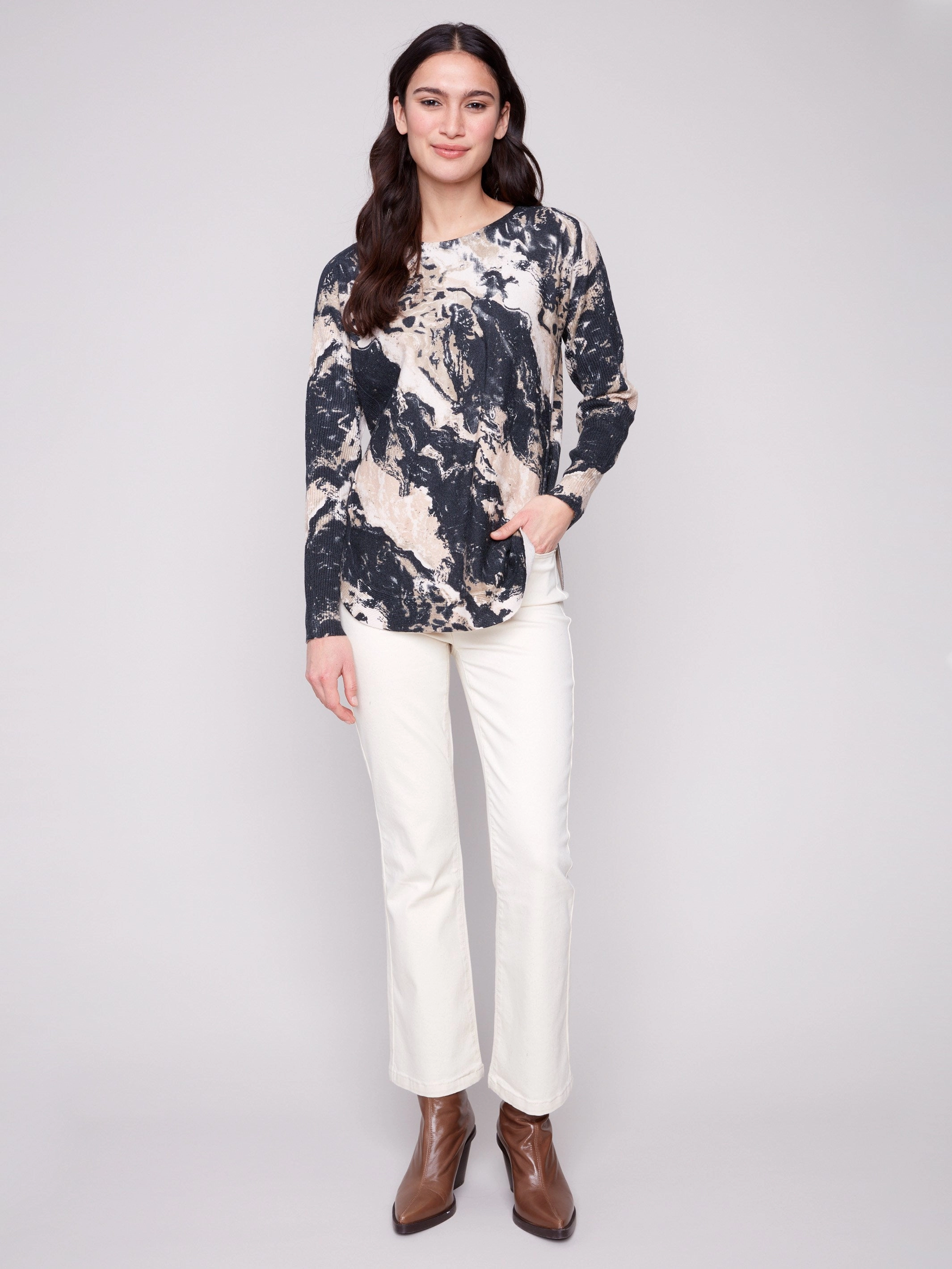 Printed Rounded Hem Sweater - Granite toddlers'