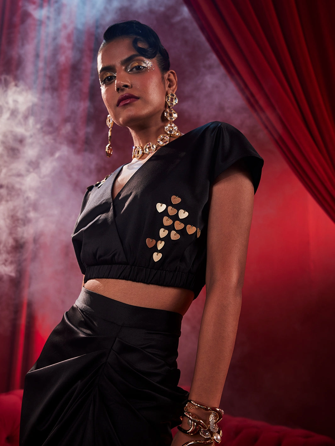 Golden Hearts Black Draped Skirt Love Glow