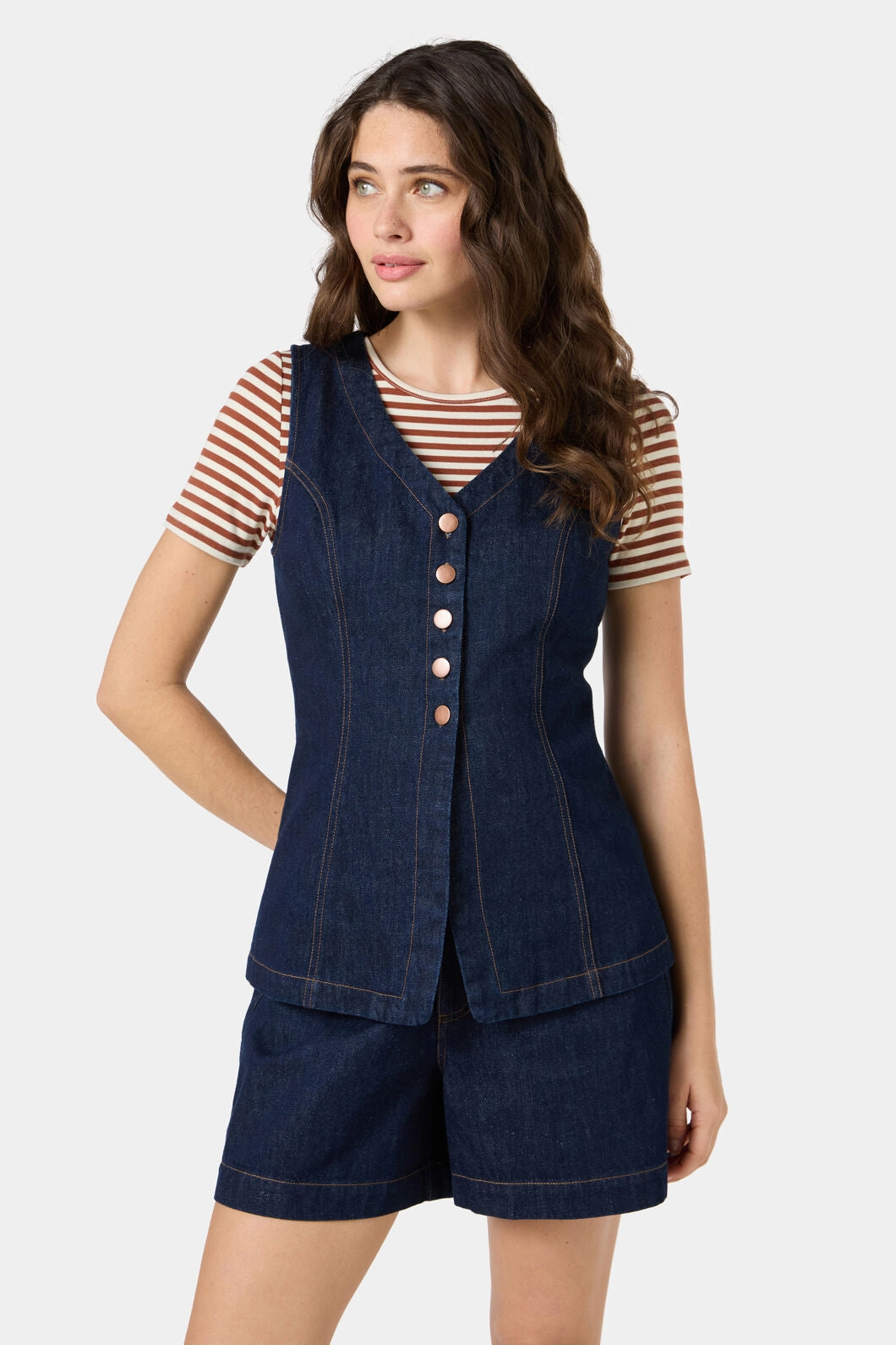 Jillian Long Denim Vest Zero Waste Production Label