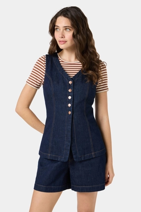 Ultra Soft Texture Jillian Long Denim Vest