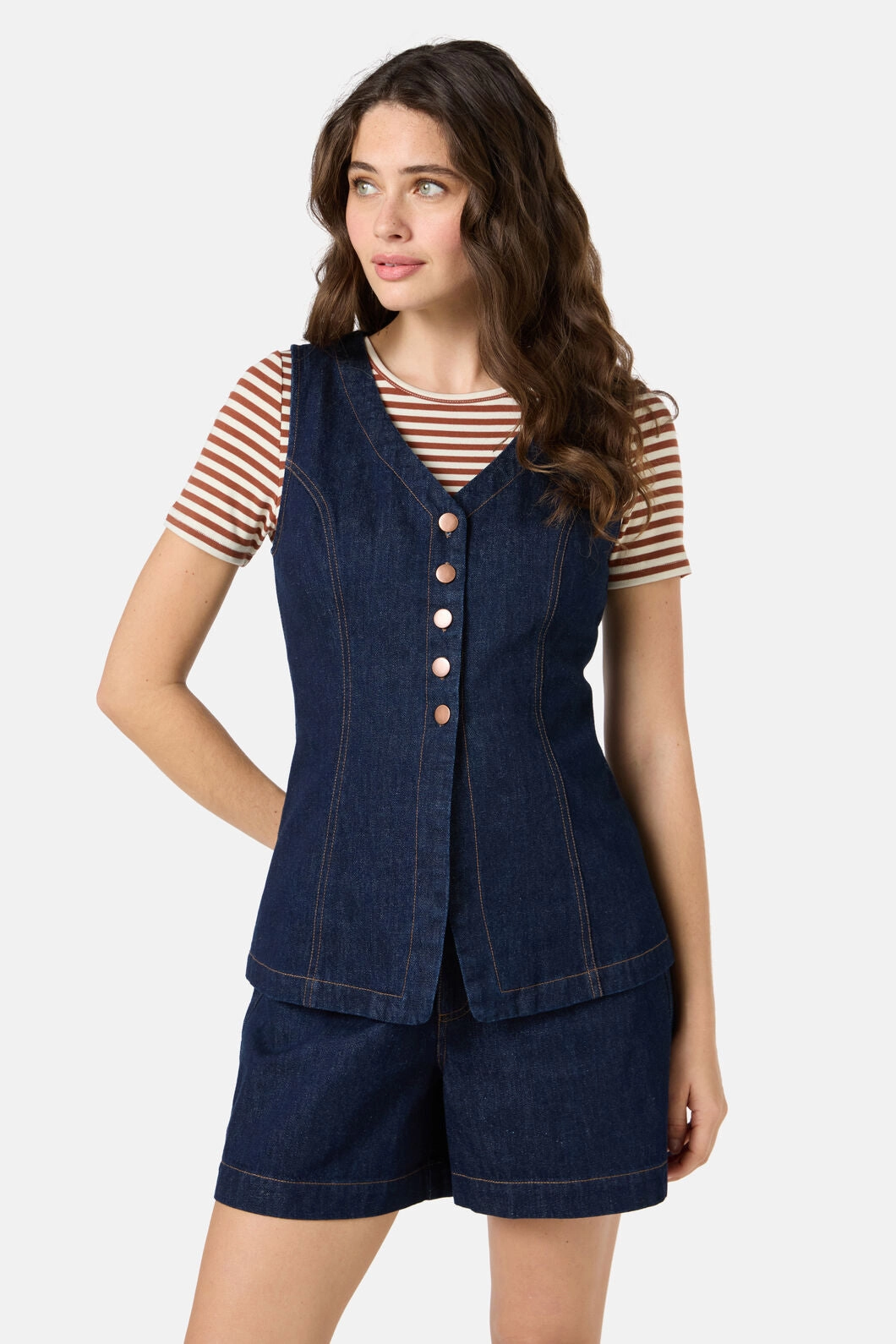 Jillian Long Denim Vest BreathableMeshInsert