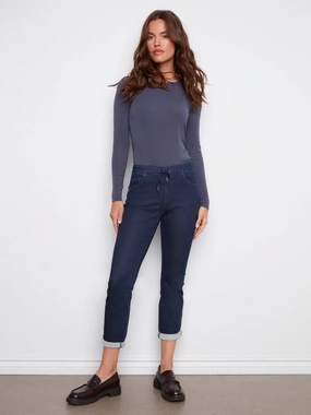 Roomy Fit Knit Denim Jogger Pants - Blue Black