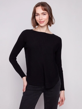 Hiking - wear Knit Sweater With Back Lace-Up Detail - Black