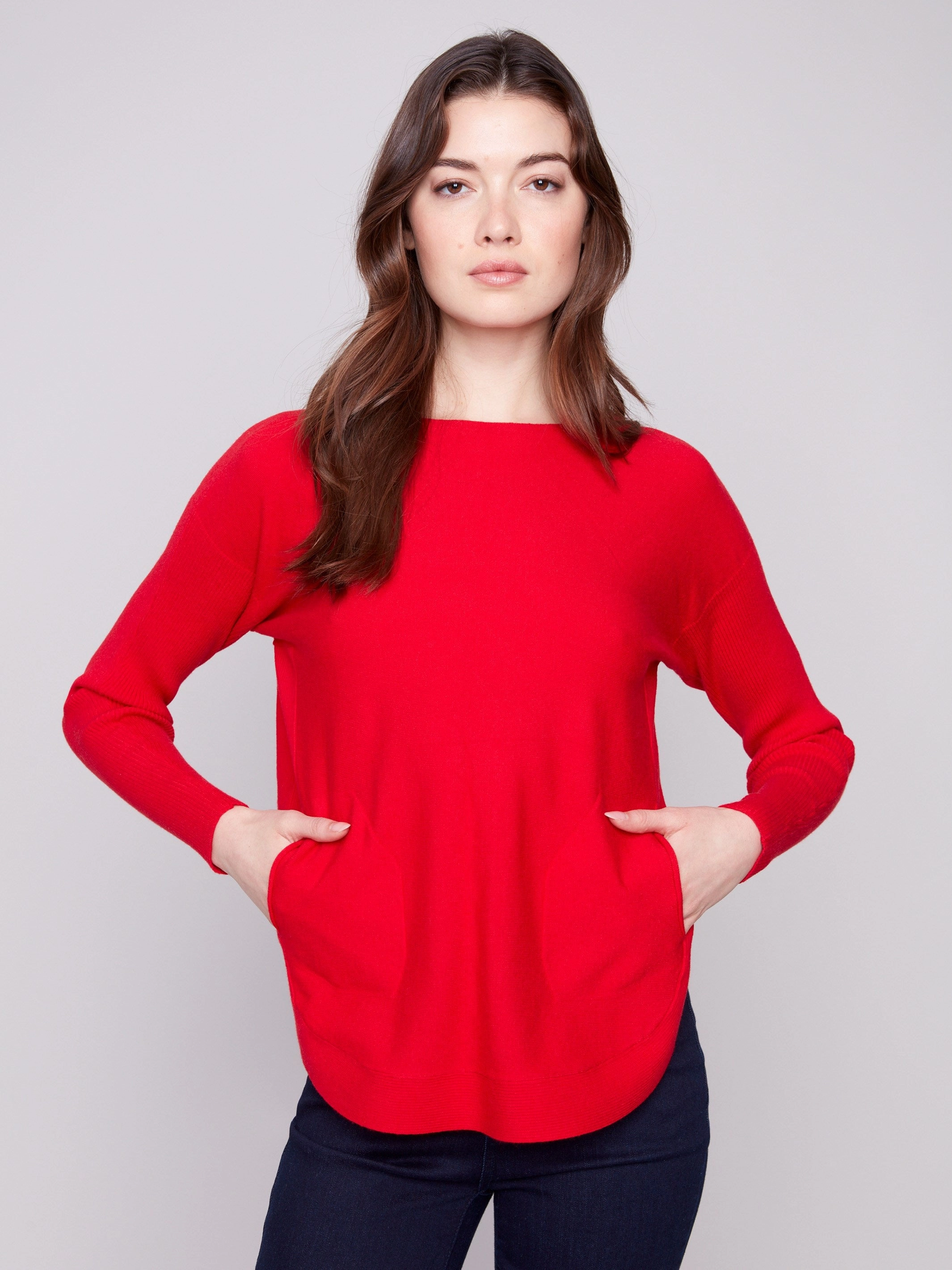 Knit Sweater With Back Lace-Up Detail - Crimson Designer