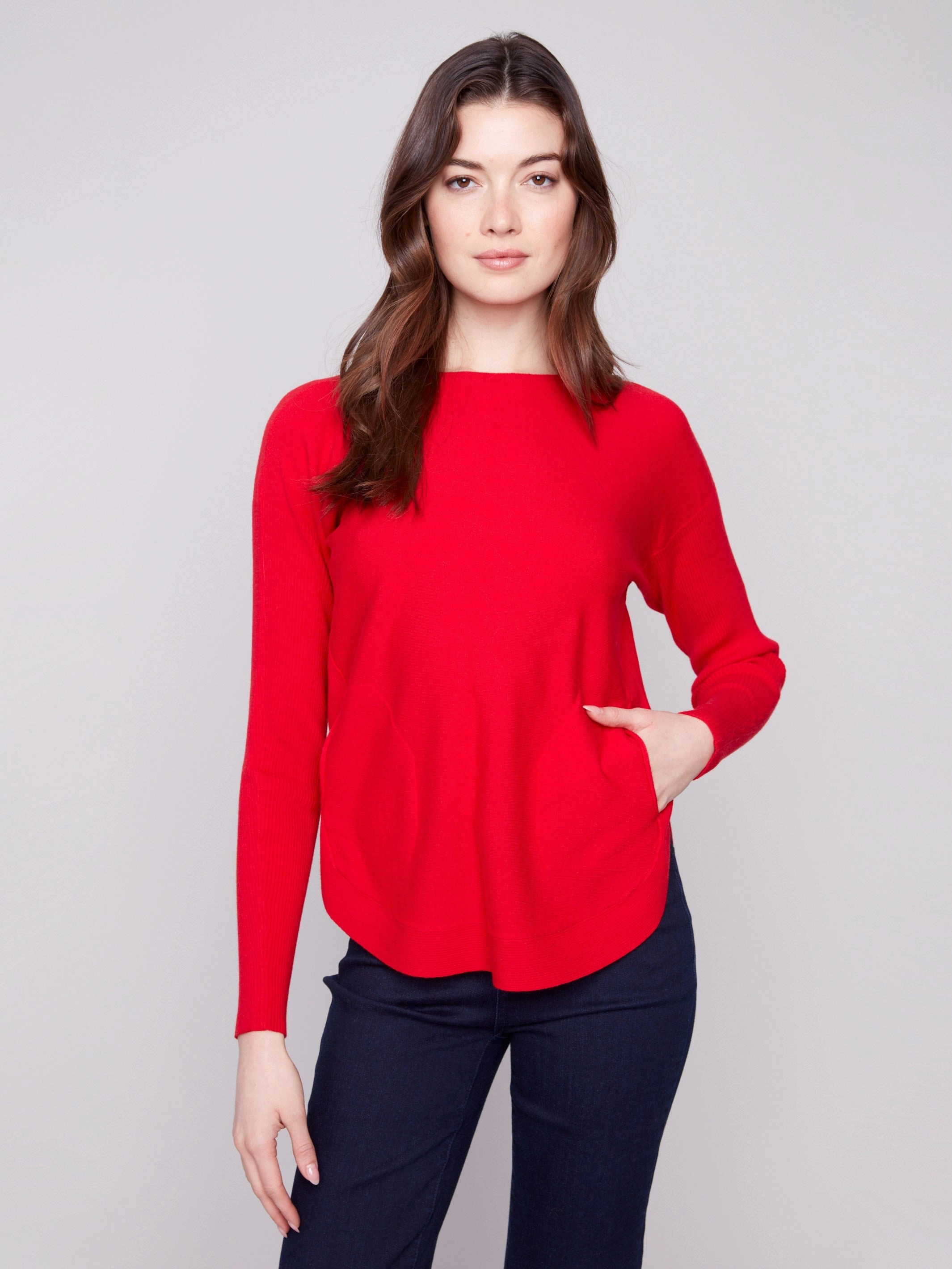Knit Sweater With Back Lace-Up Detail - Crimson Seamless Side Panels