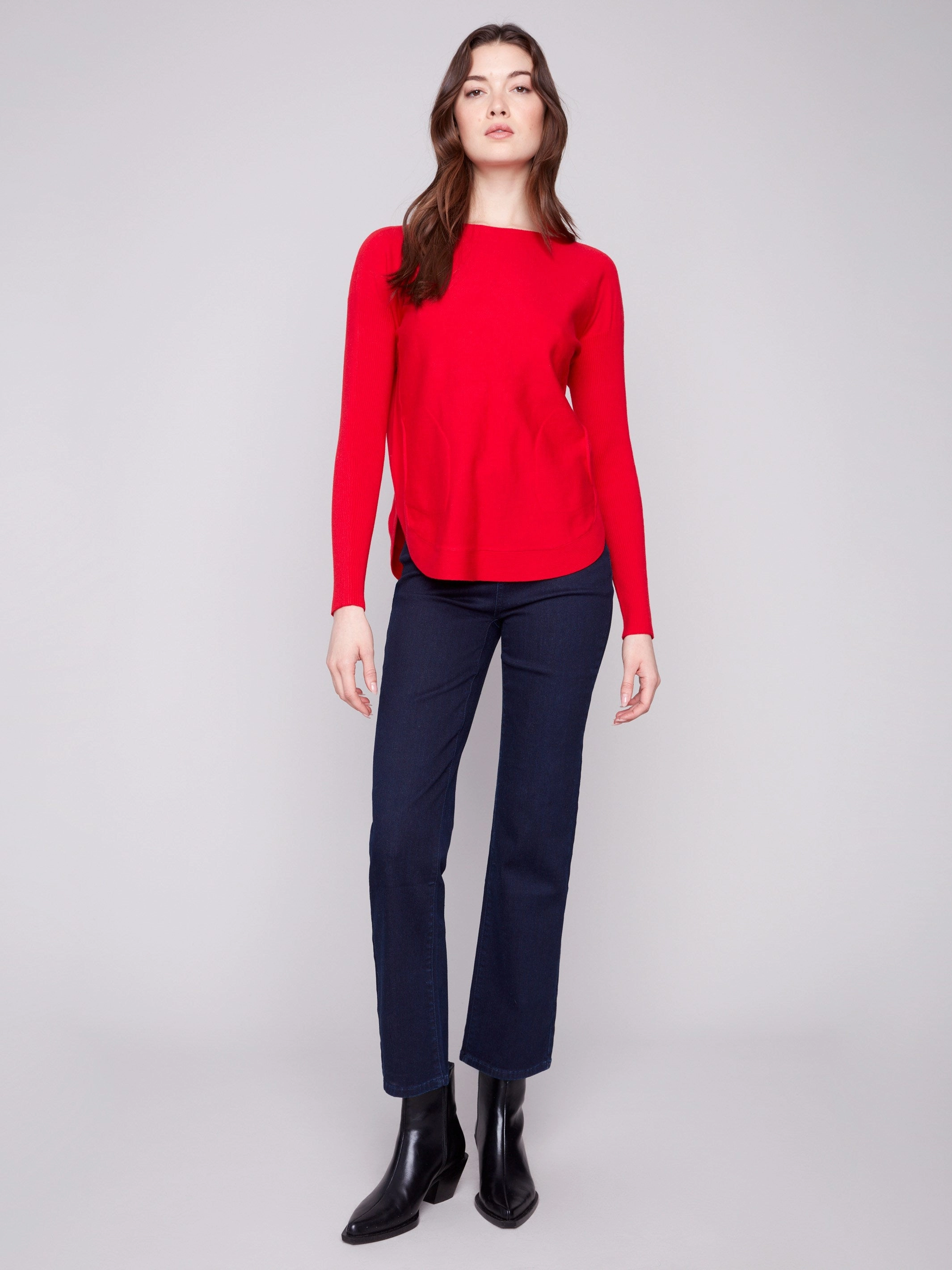 Yoga - wear Knit Sweater With Back Lace-Up Detail - Crimson