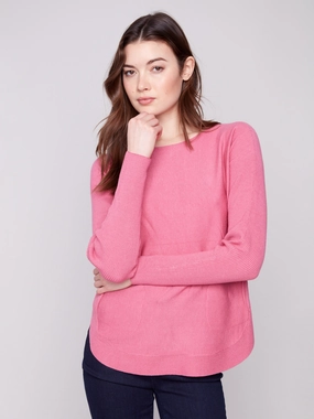 Knit Sweater With Back Lace-Up Detail - Heather Rose Organza