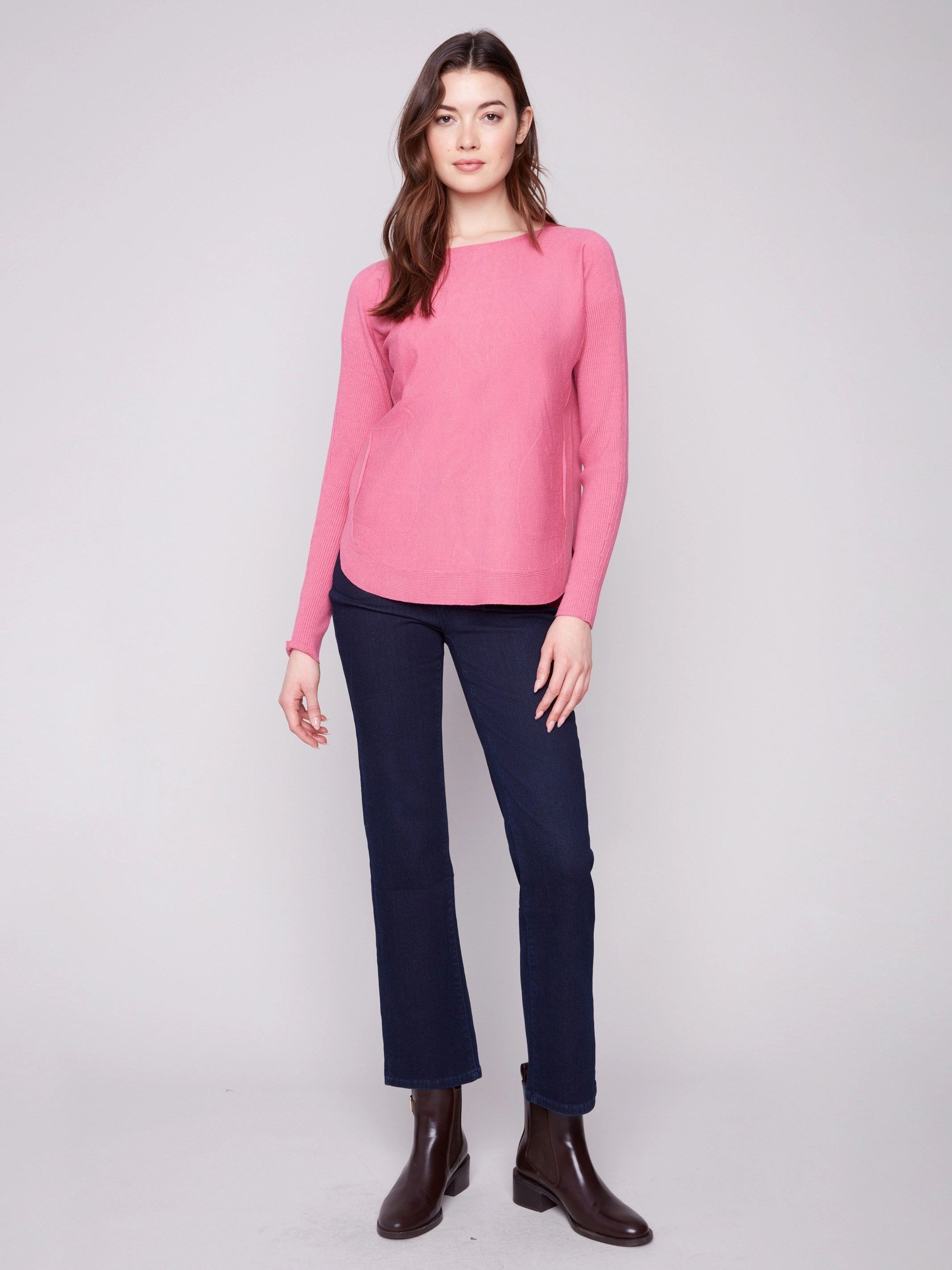 Machine - made Knit Sweater With Back Lace-Up Detail - Heather Rose