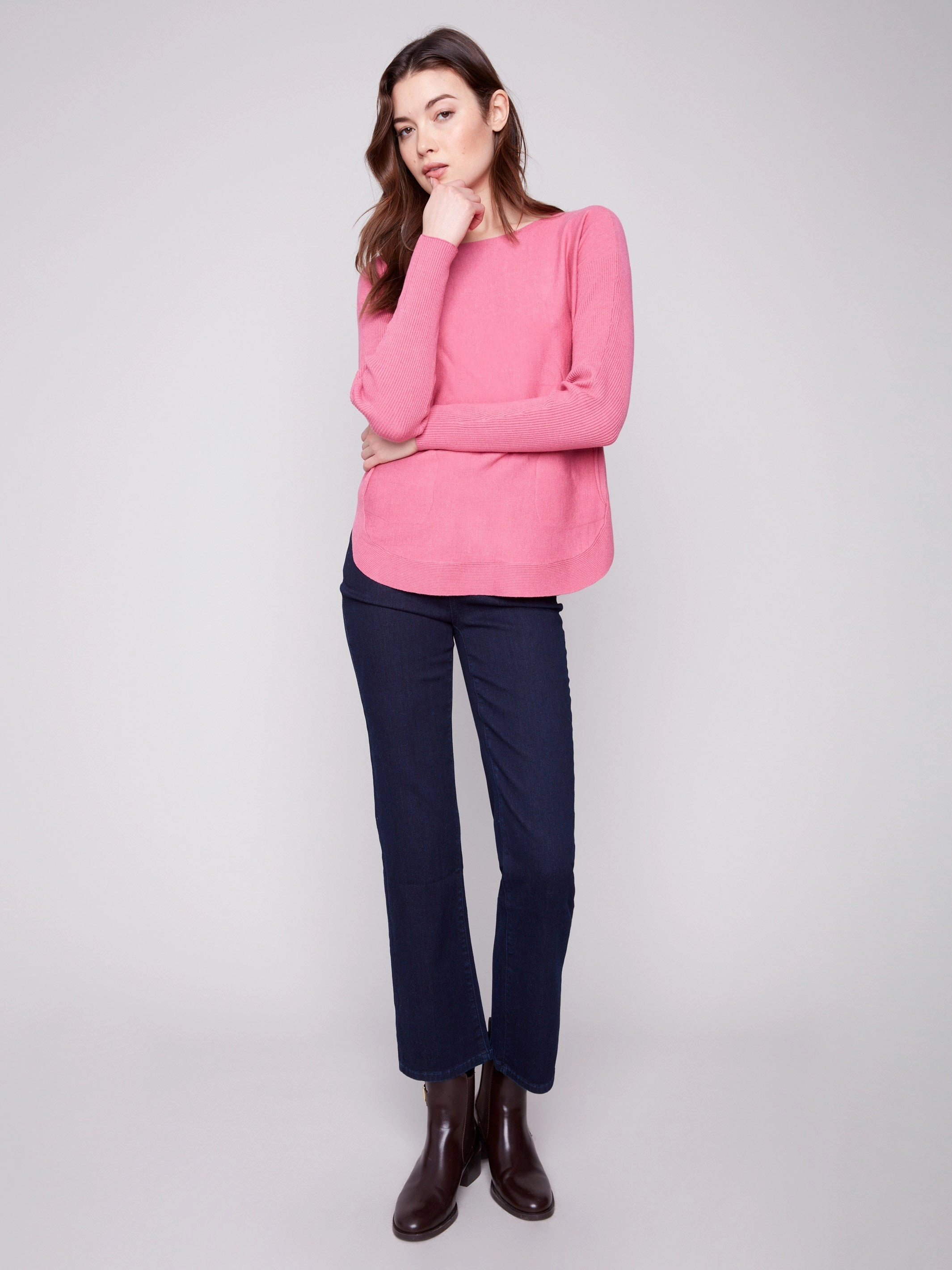 Knit Sweater With Back Lace-Up Detail - Heather Rose Checkered