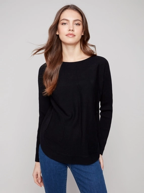 pattern Knit Sweater With Lace-Up Cuffs - Black