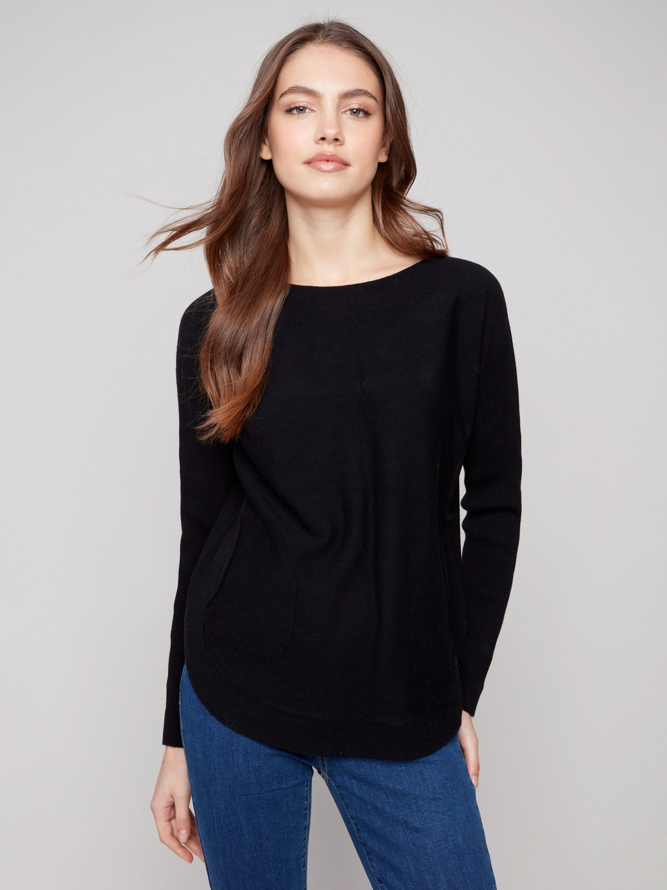 pattern Knit Sweater With Lace-Up Cuffs - Black