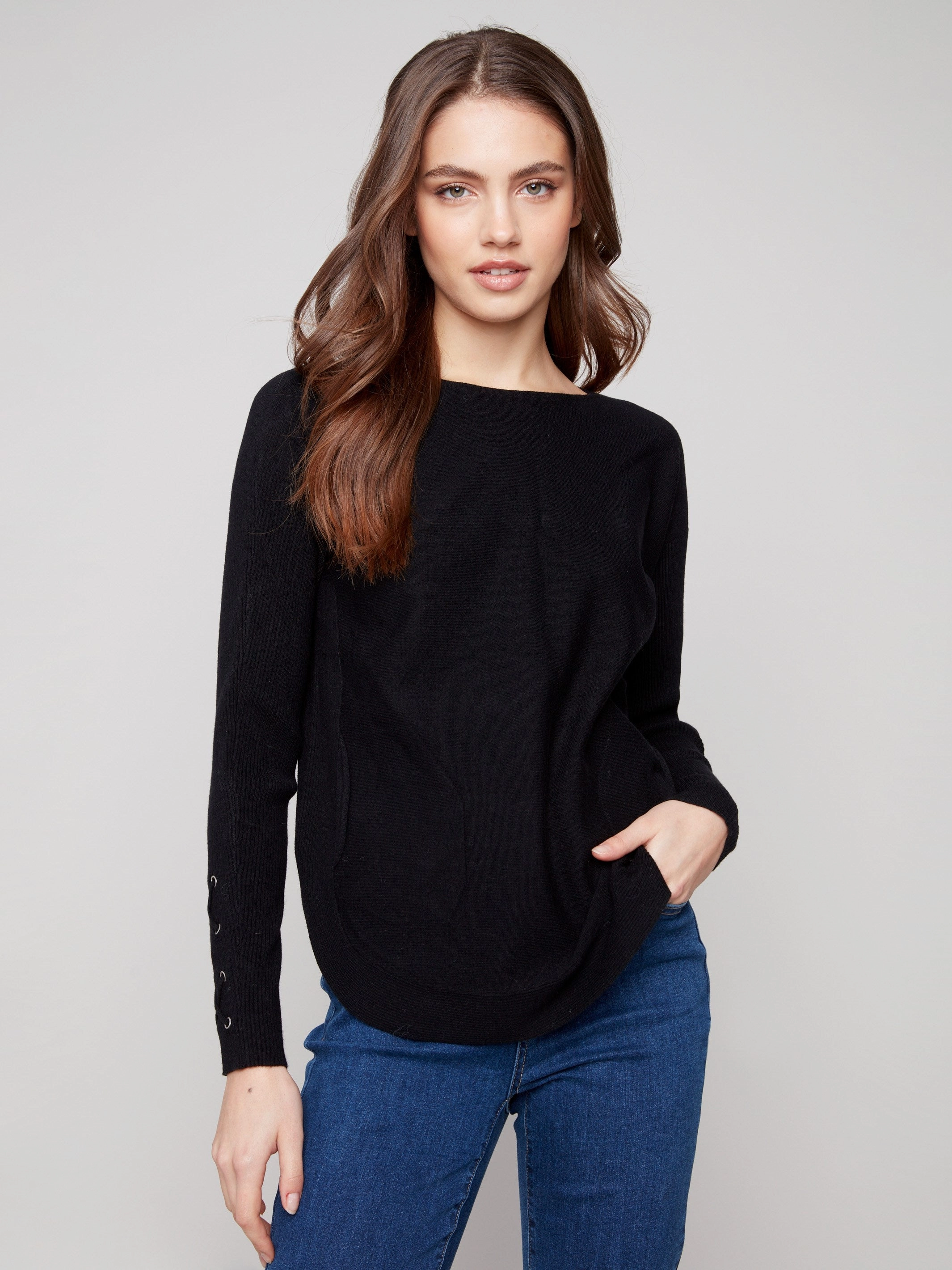 Knit Sweater With Lace-Up Cuffs - Black Garage Budget - friendly