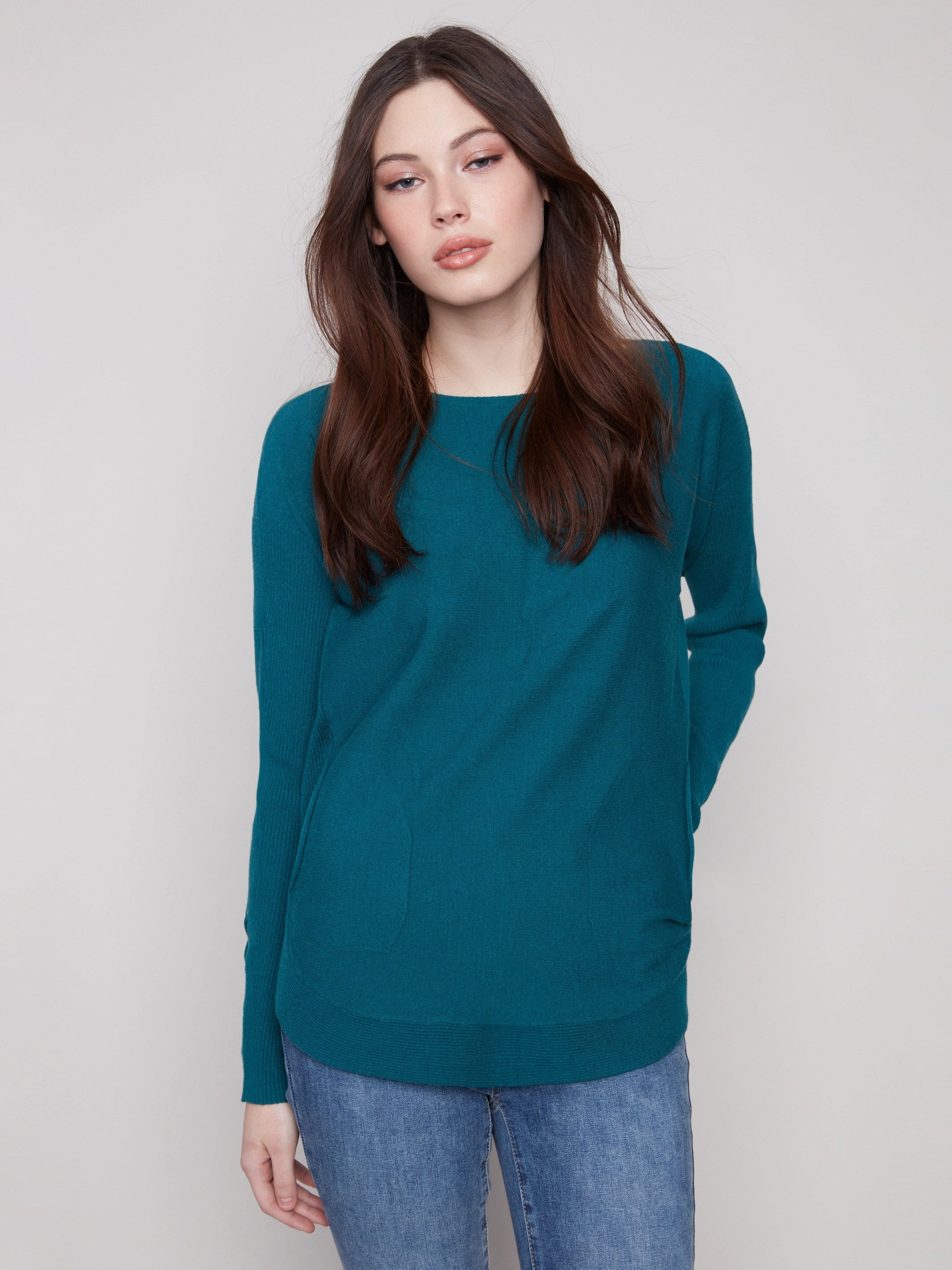 skincare Knit Sweater With Lace-Up Cuffs - Evergreen