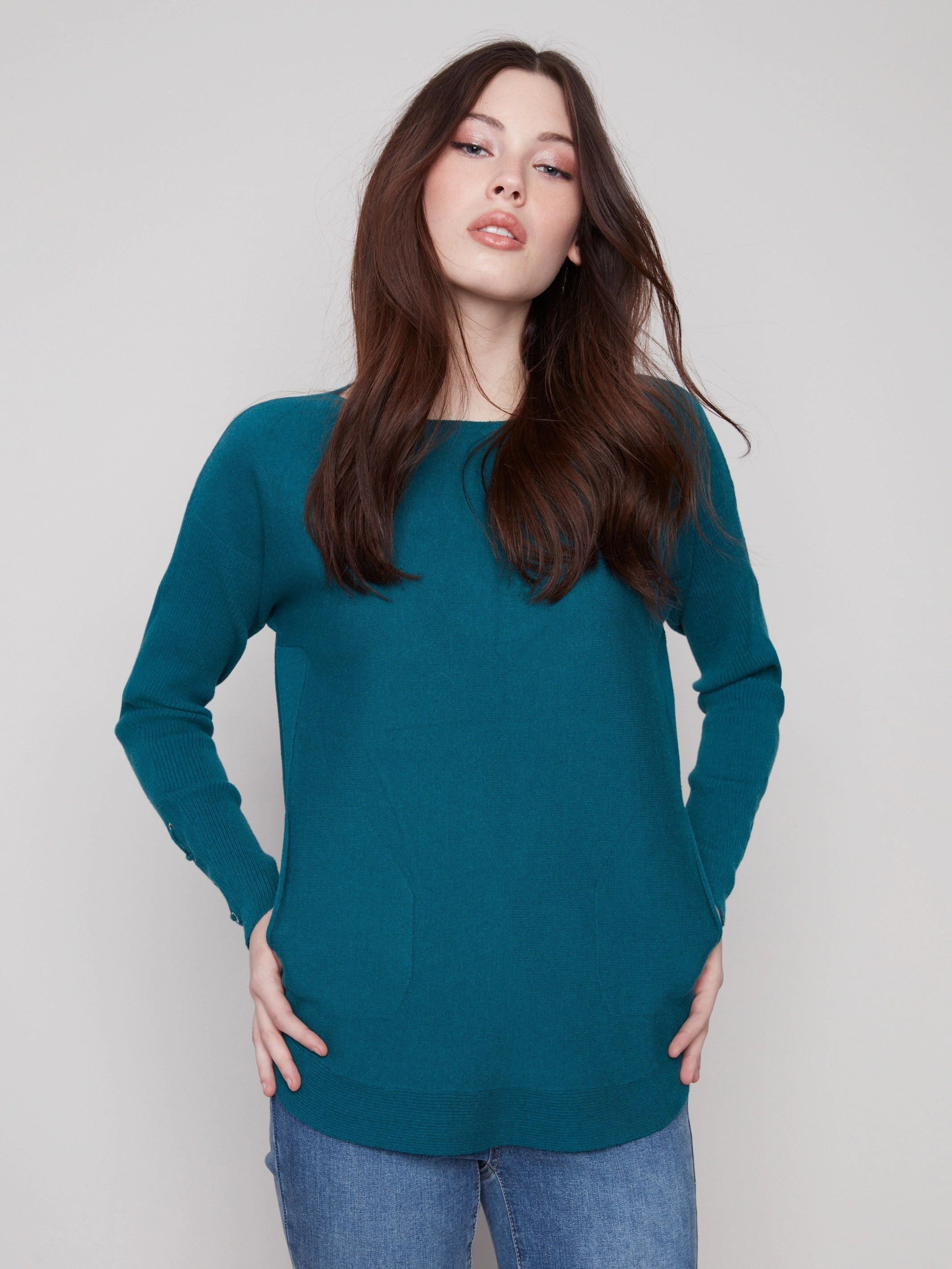 Knit Sweater With Lace-Up Cuffs - Evergreen Studying