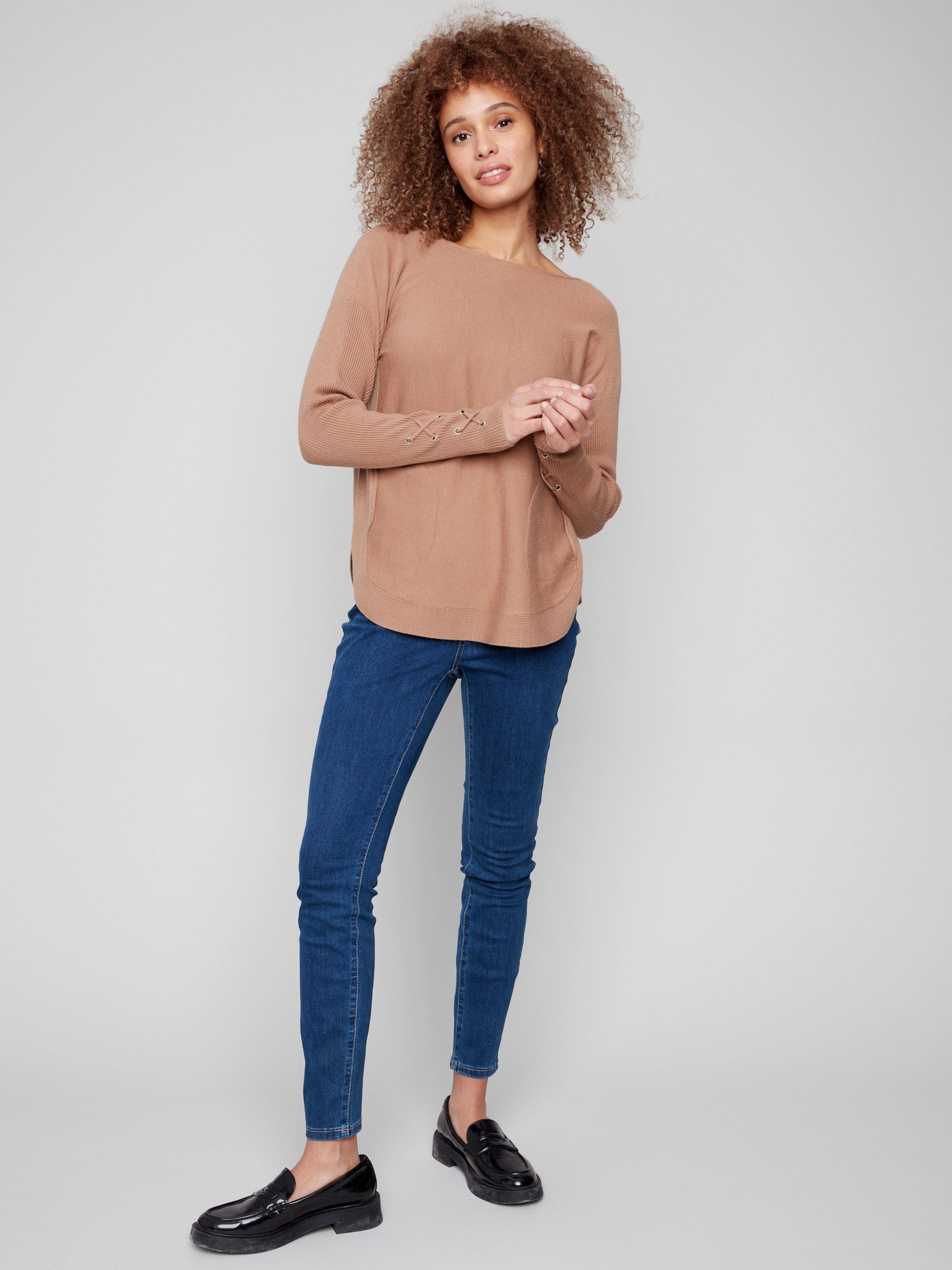 airport Knit Sweater With Lace-Up Cuffs - Truffle