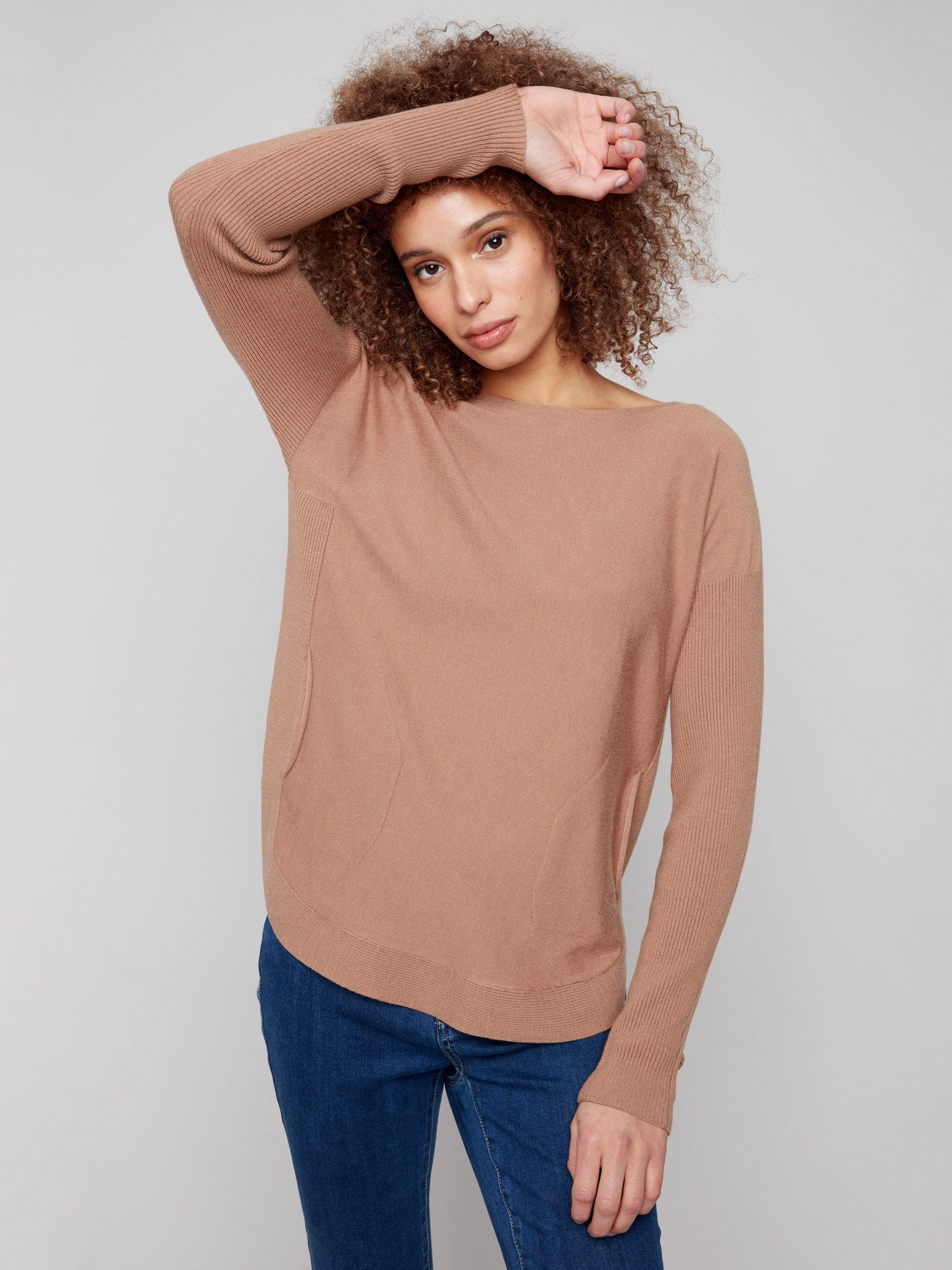 Knit Sweater With Lace-Up Cuffs - Truffle basement