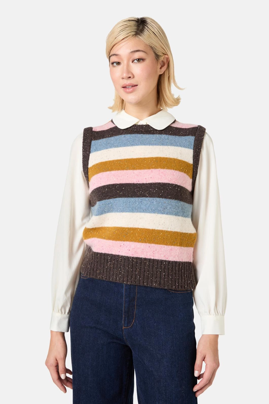 Aurora Stripe Knit Vest Sleek Waist