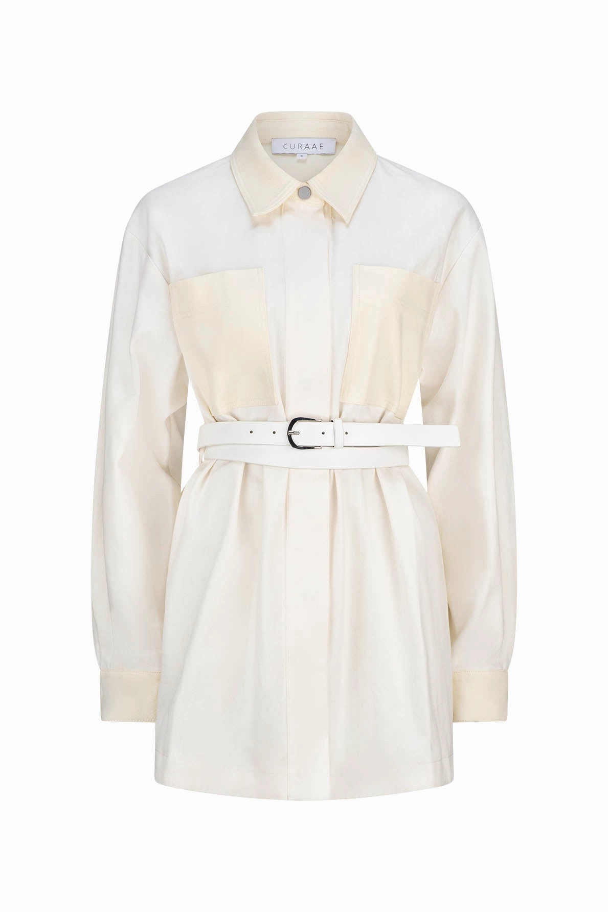 CURAAE Kent Long Sleeve Mini Dress in White Refined Cut