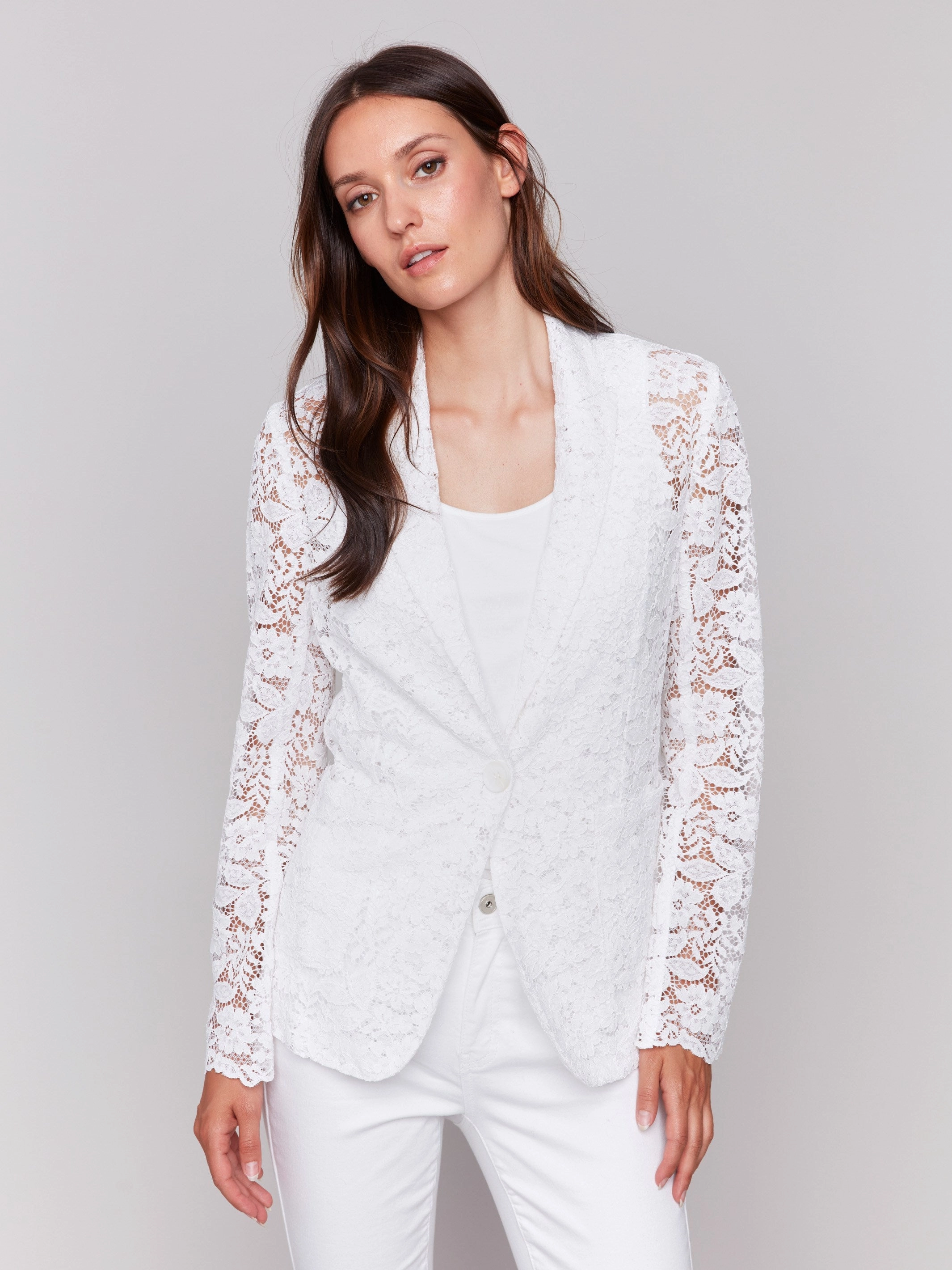 Comfortable Feel Touchscreen Compatible Cuffs Lace Blazer - White