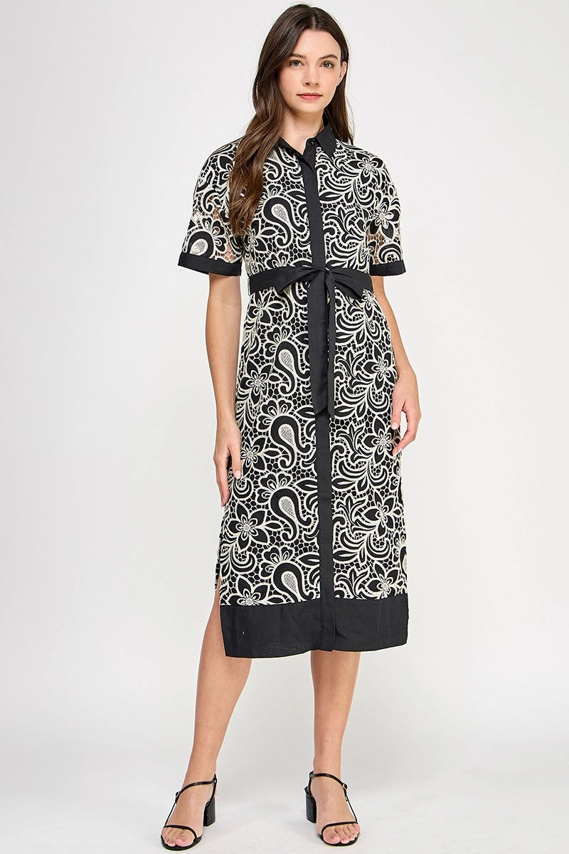 LACE SHIRT DRESS Shiny-Lining Slimming Shape