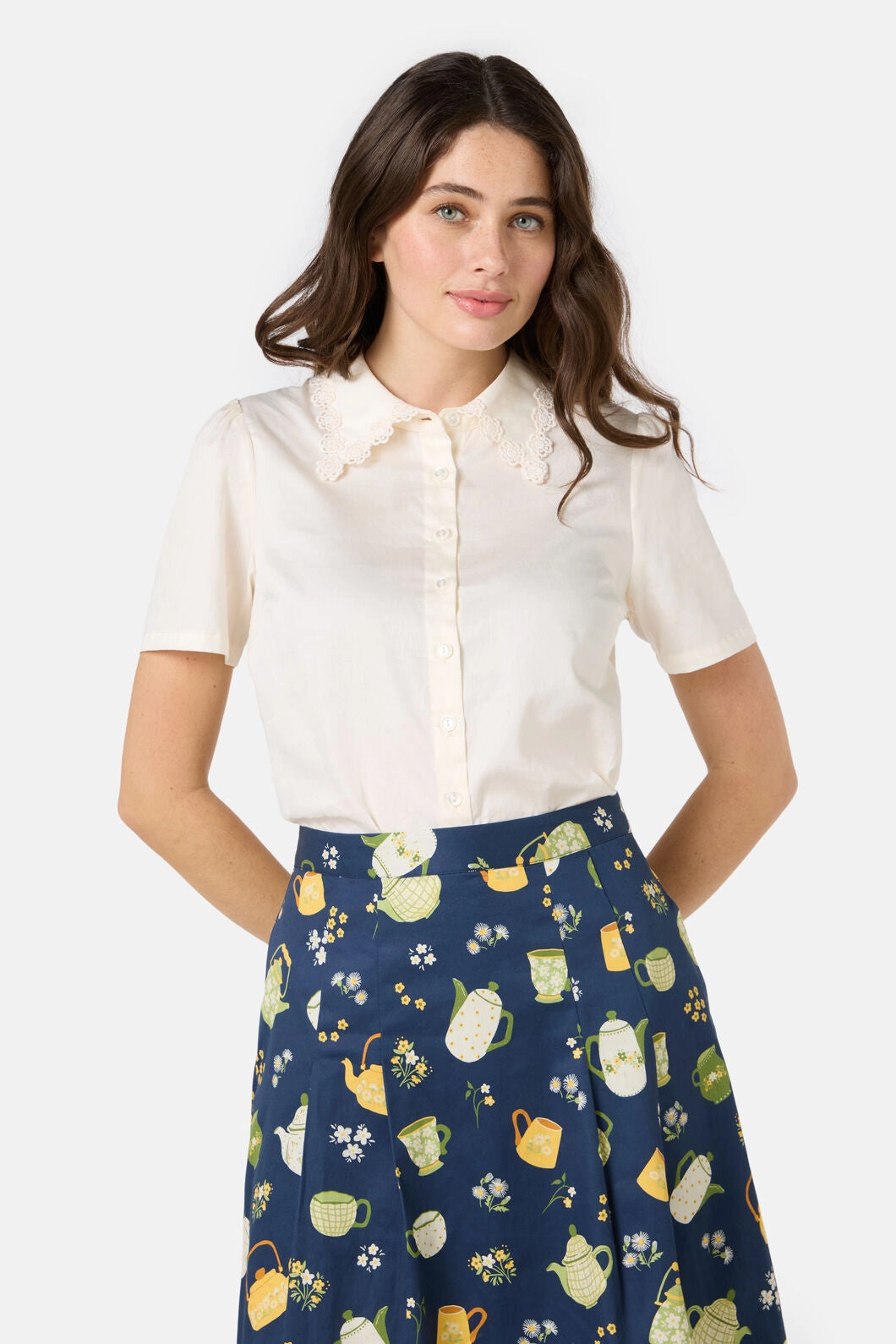 Lacey Collar Blouse Garment Washed