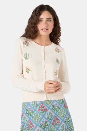 Fade Resistant Dye Lattice Embroidered Cardigan