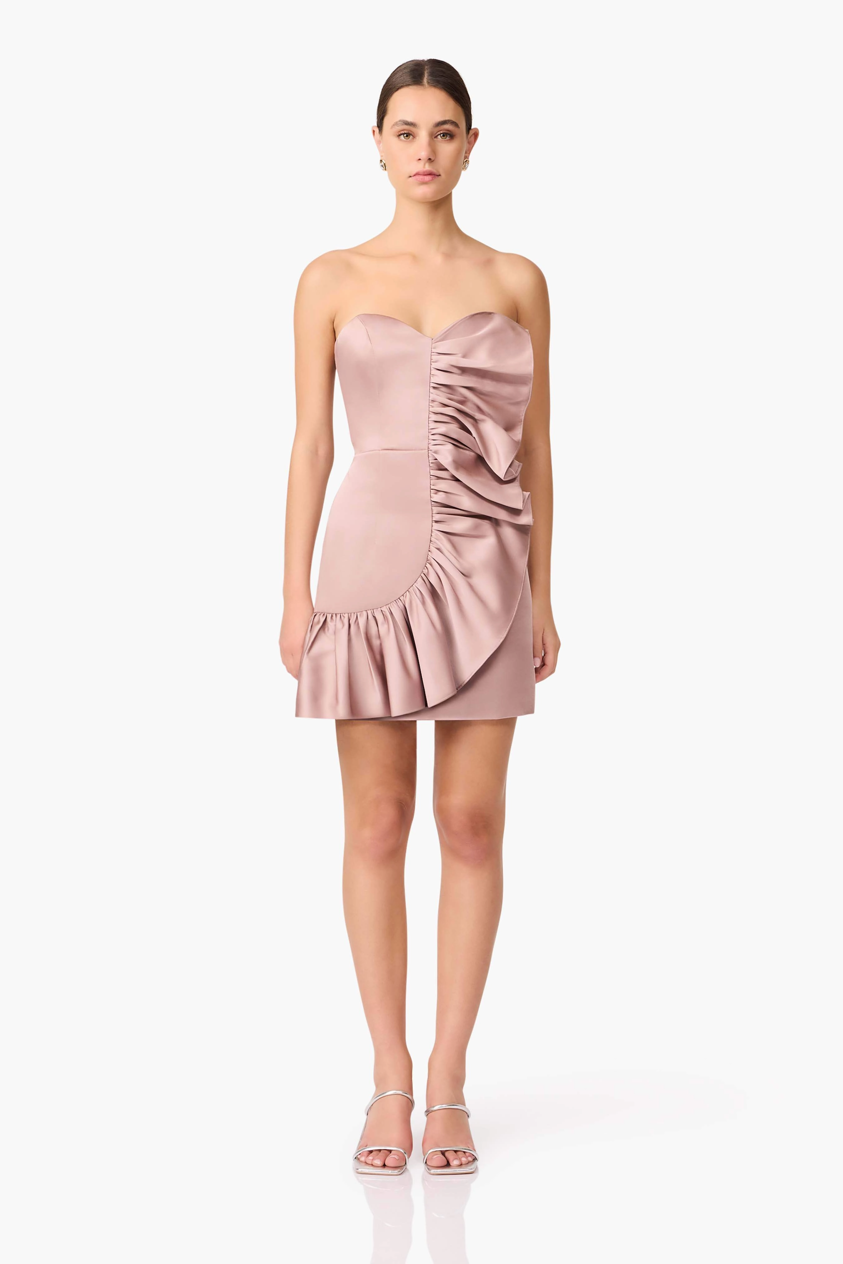 Laura Strapless Mini Dress in Pink Flattering Look Fit