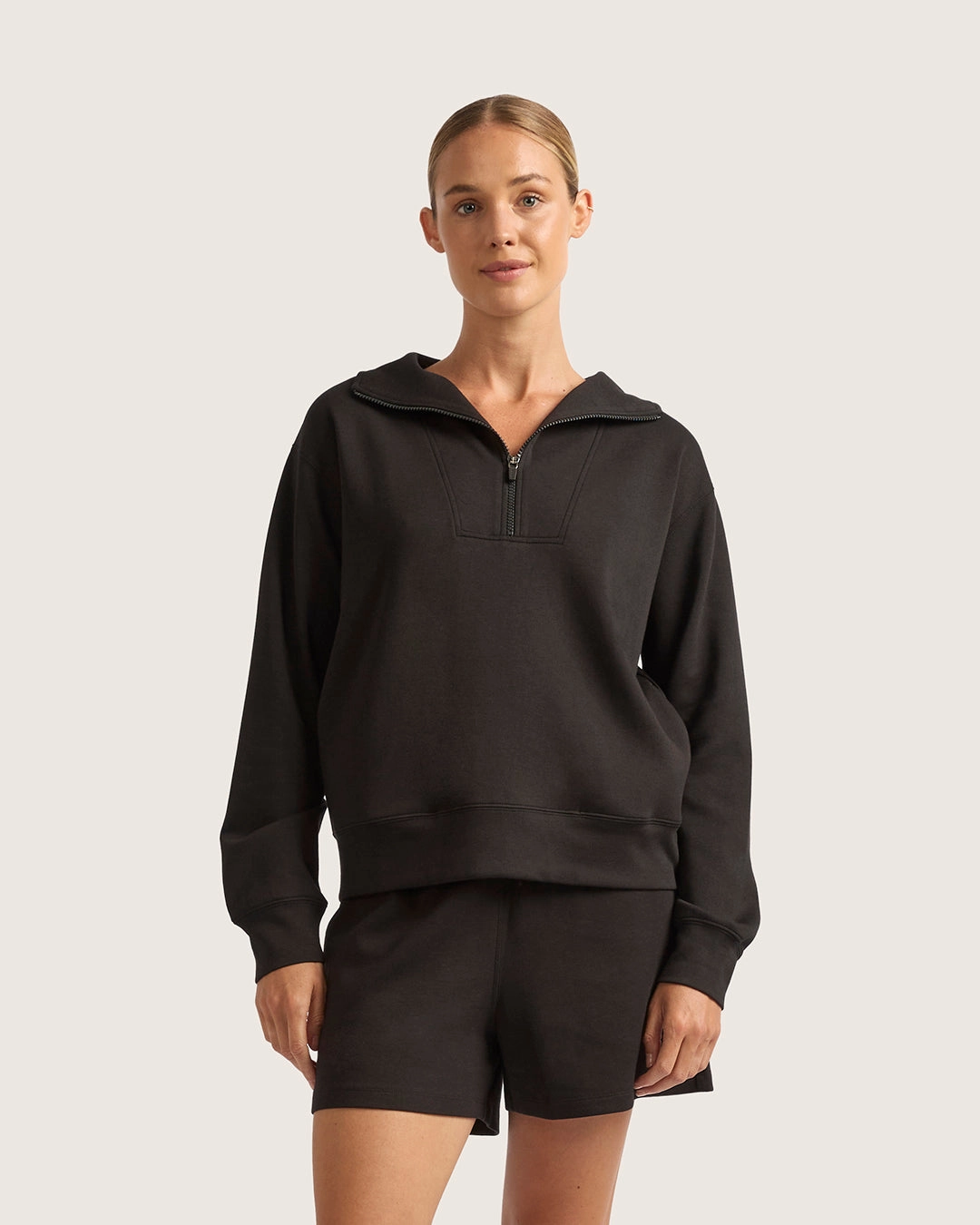 Women's Quarter Zip Sweater - Black Daily Style
