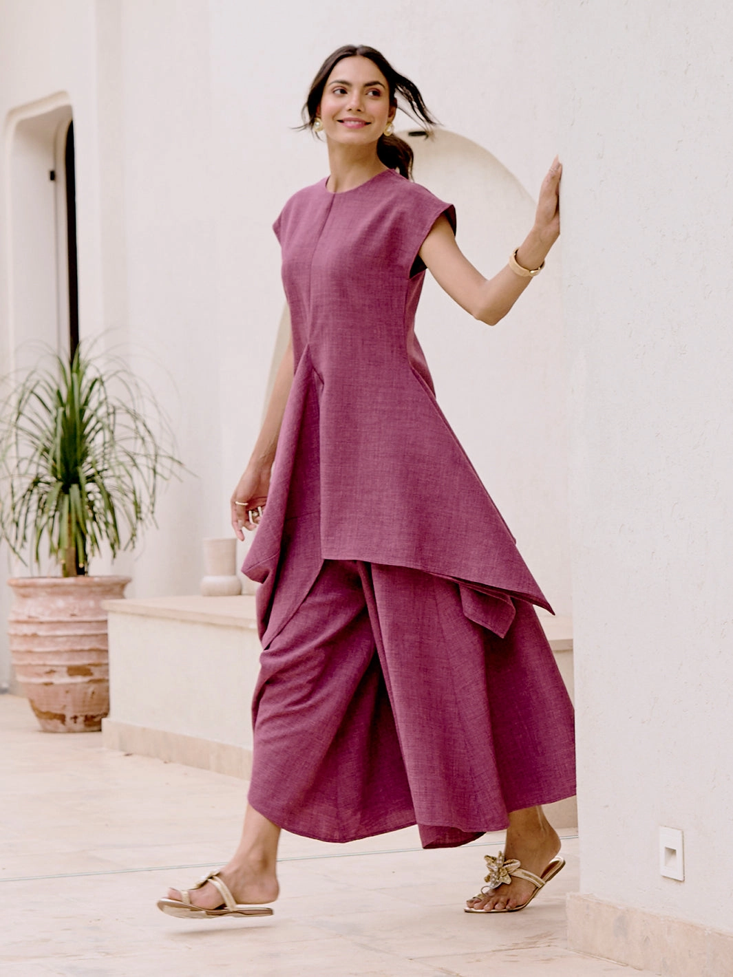 Flexible Cut Silky Shine Lazuli Flare Pants with Elastic