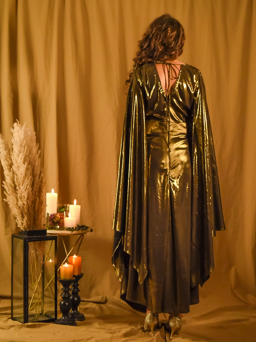 Le Bain Gold Metallic Gown Crisp Detail