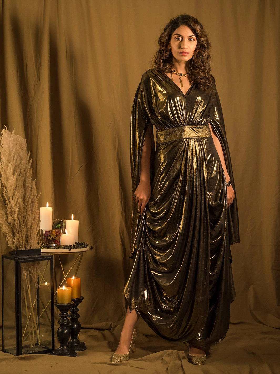 Le Bain Gold Metallic Gown ContrastStitching