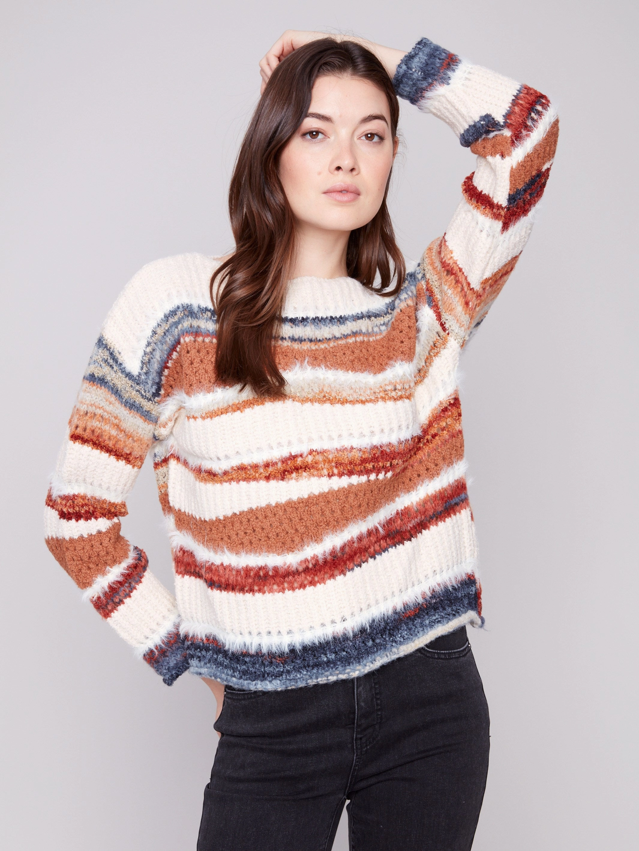 Sports Wear airport Patchwork Knit Drop Shoulder Sweater - Sepia