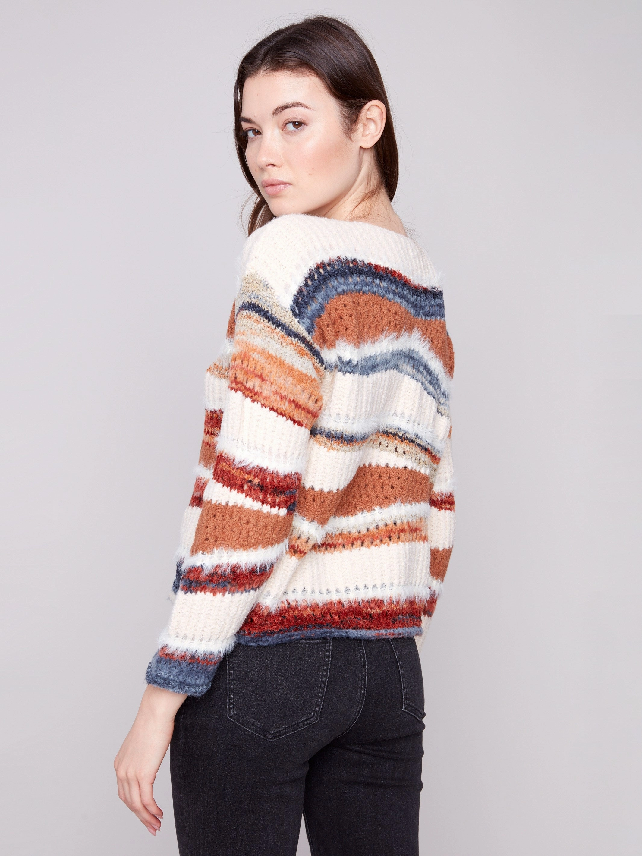 Patchwork Knit Drop Shoulder Sweater - Sepia Toy