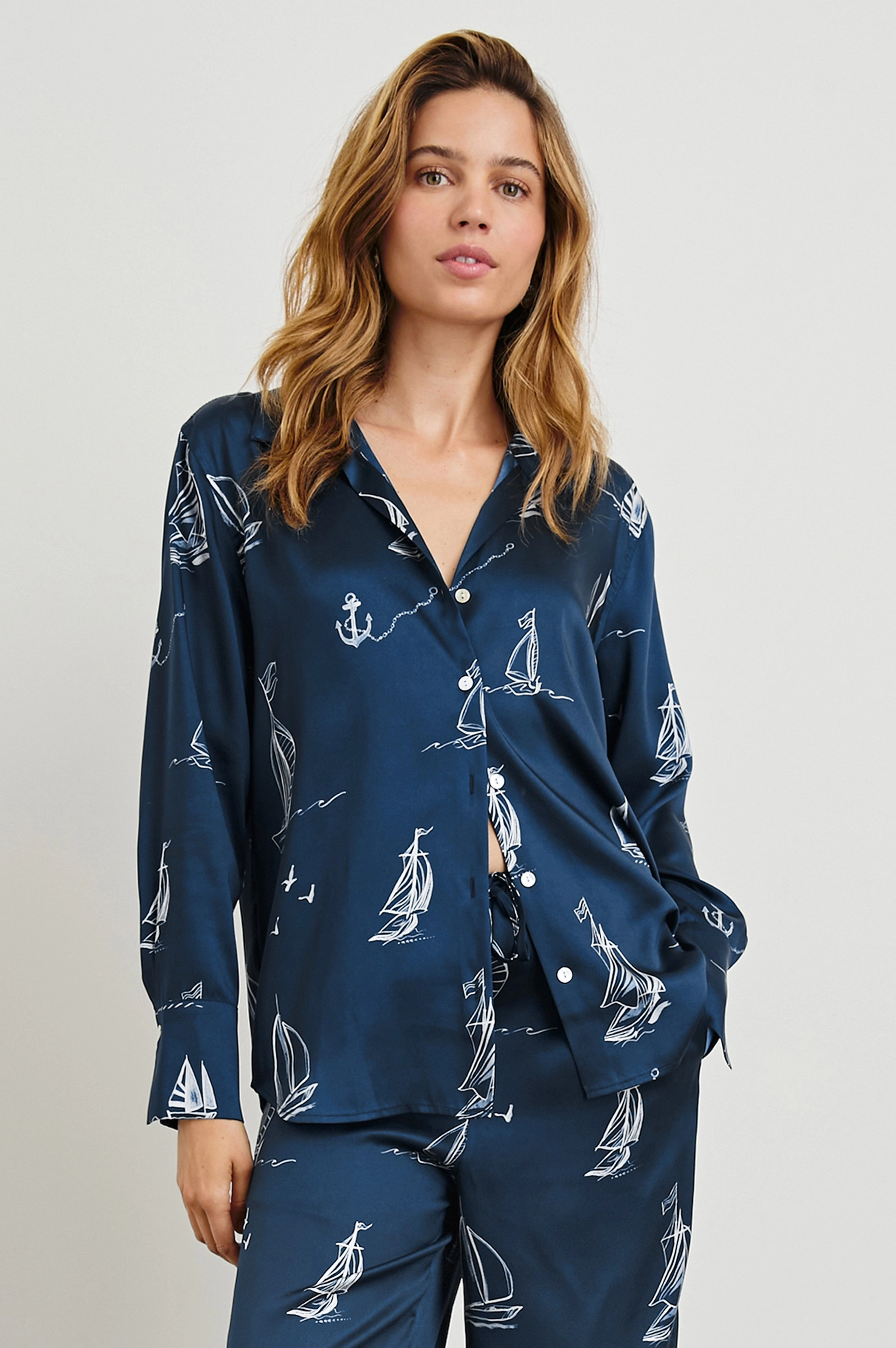 Durable Chainstitch SoftTouchFinish LEDGER SAILBOATS LONG SLEEVE SHIRT