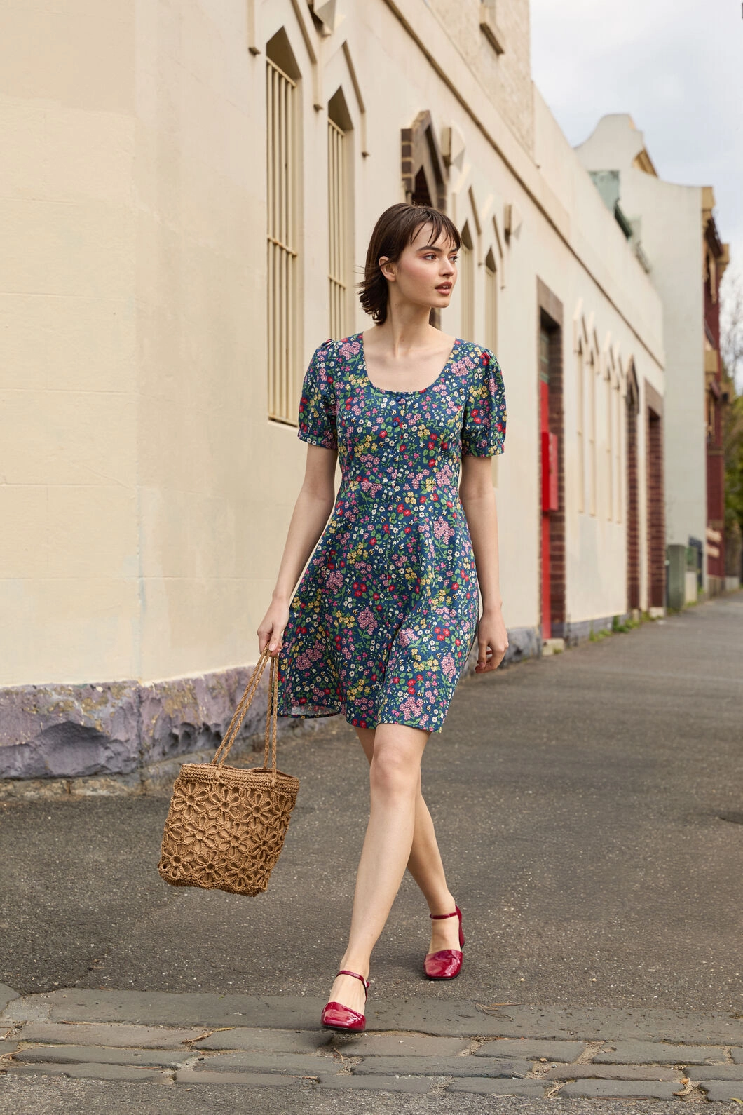 Libby Bee Ditsy Mini Dress Tassel-Detail