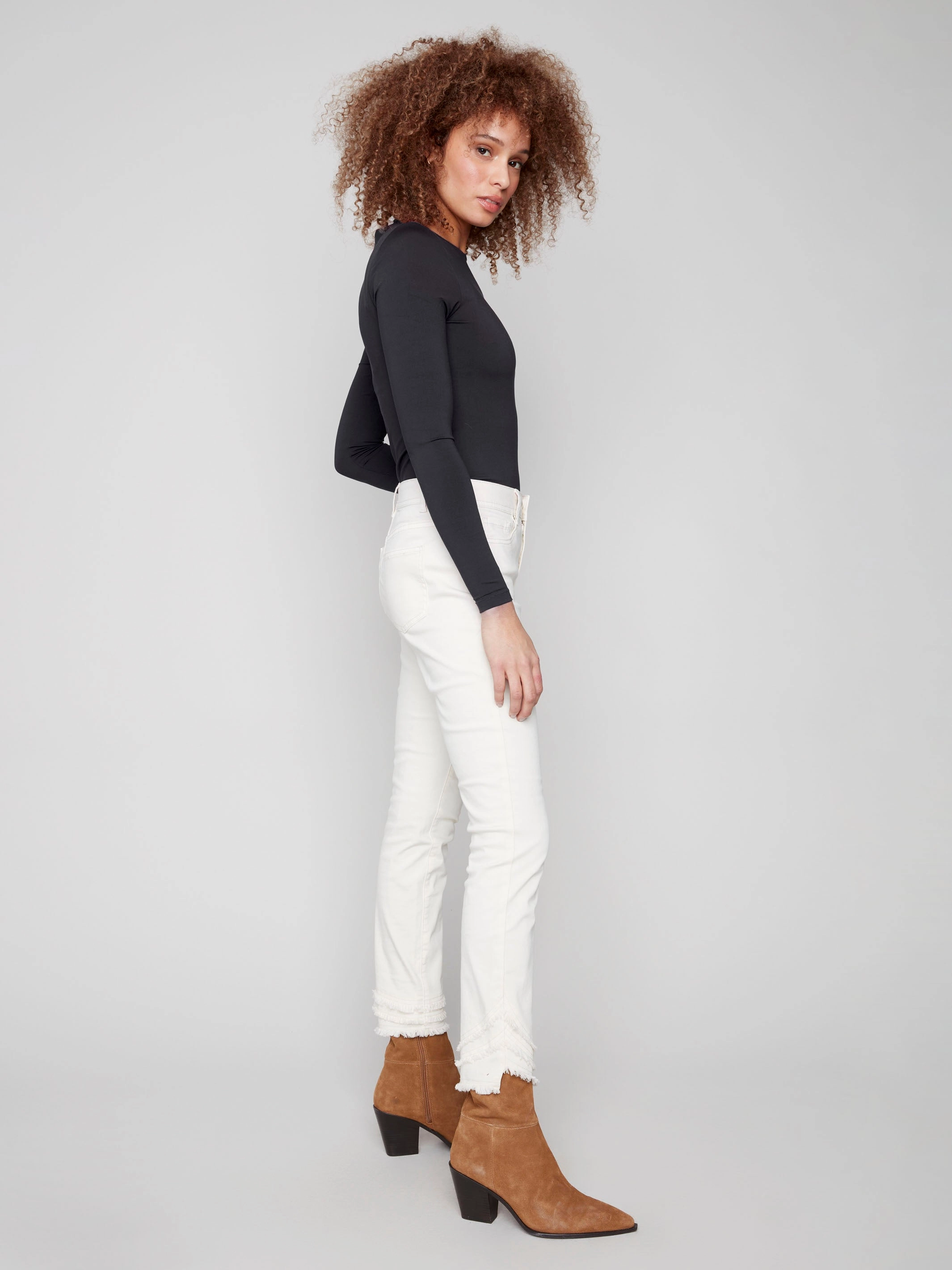 Frayed Hem Twill Pants - Natural Smooth Lightweight