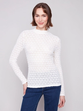 Lace Mock Neck Top - Ecru Low Profile Seaming AbrasionResistant