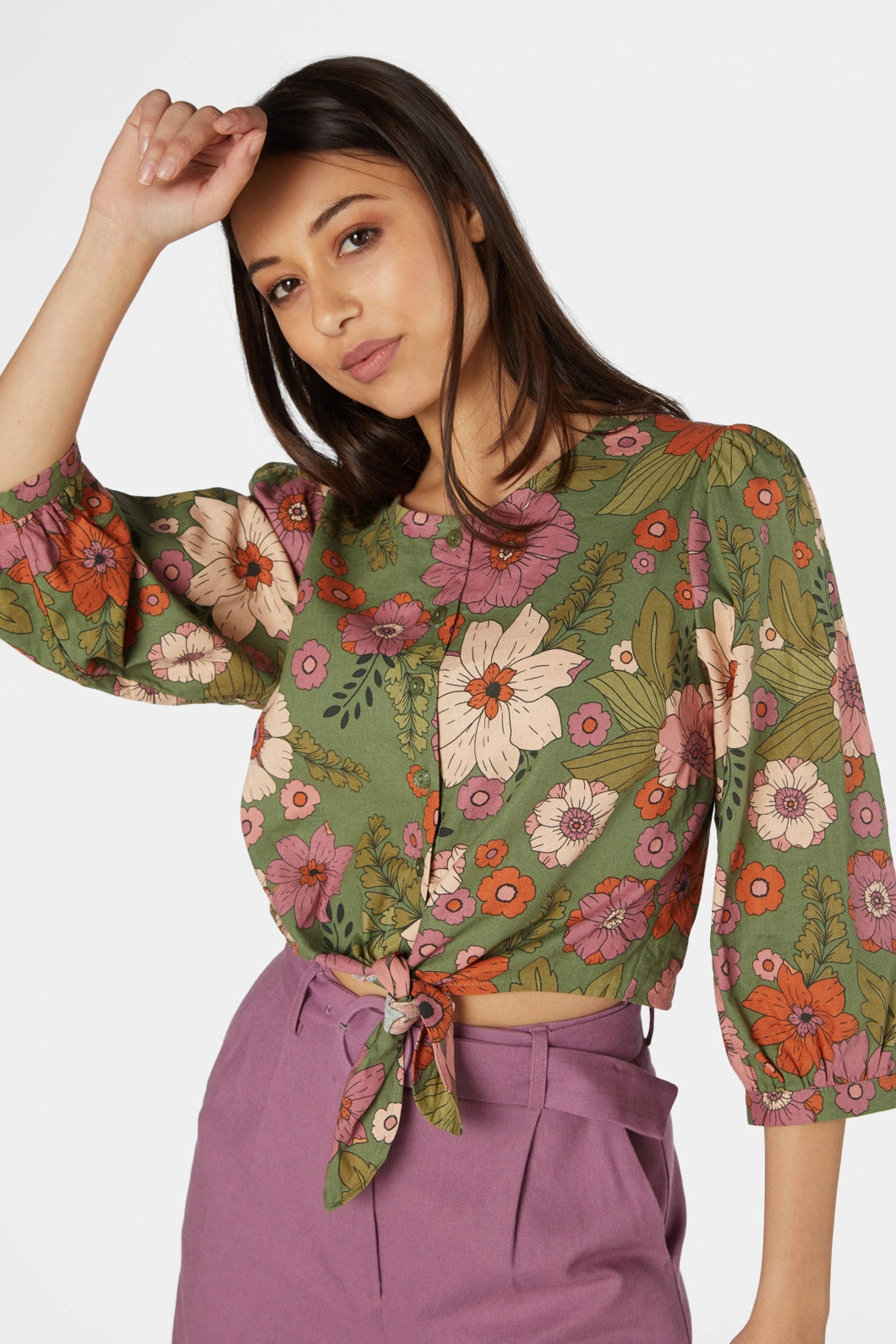 Brandy Floral Tie Blouse Petal Sleeve Architecture